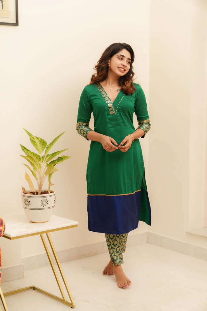 Bency Green & Blue Brocade Kurti Set - Image 11