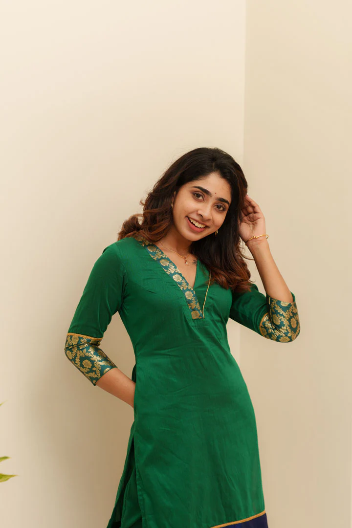 Bency Green & Blue Brocade Kurti Set - Image 12