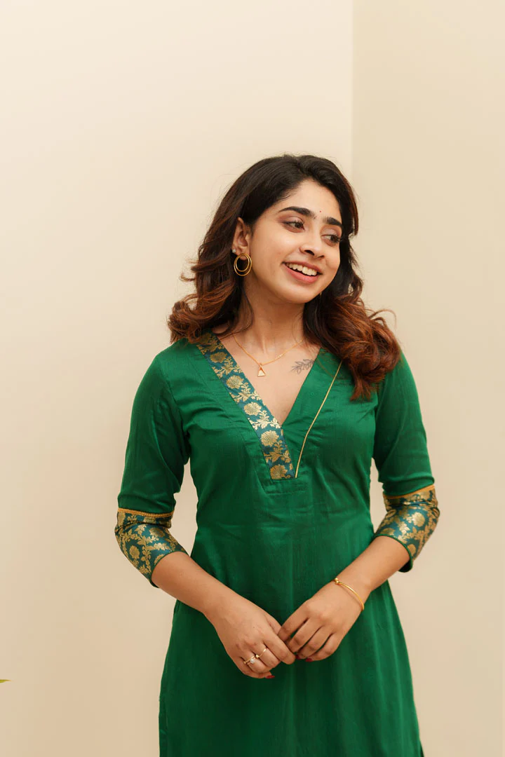 Bency Green & Blue Brocade Kurti Set - Image 14