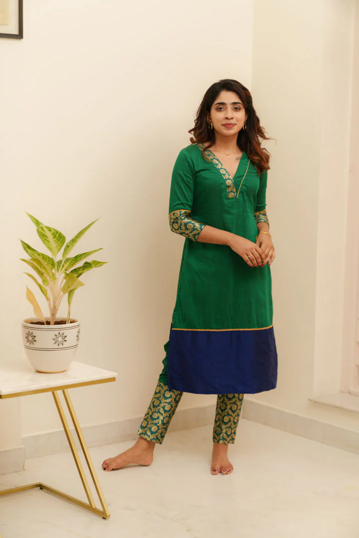 Bency Green & Blue Brocade Kurti Set - Image 3