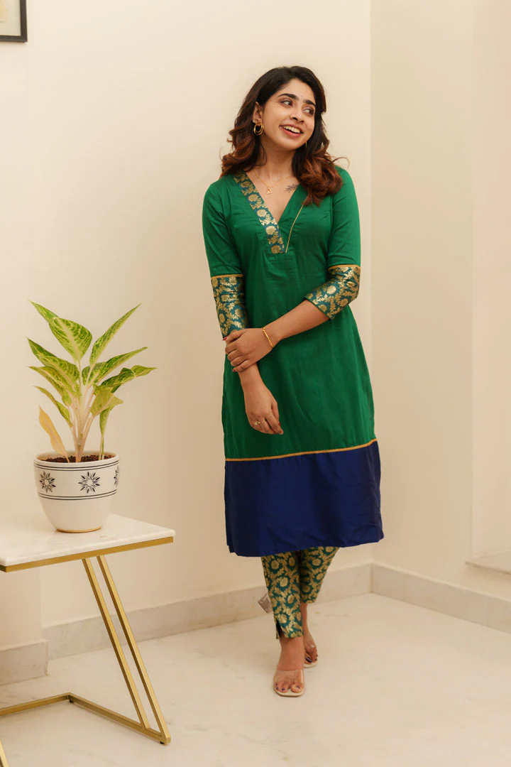 Bency Green & Blue Brocade Kurti Set - Image 4