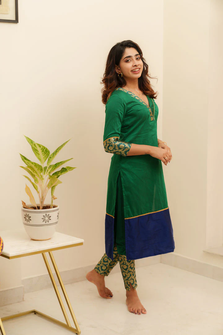 Bency Green & Blue Brocade Kurti Set - Image 7