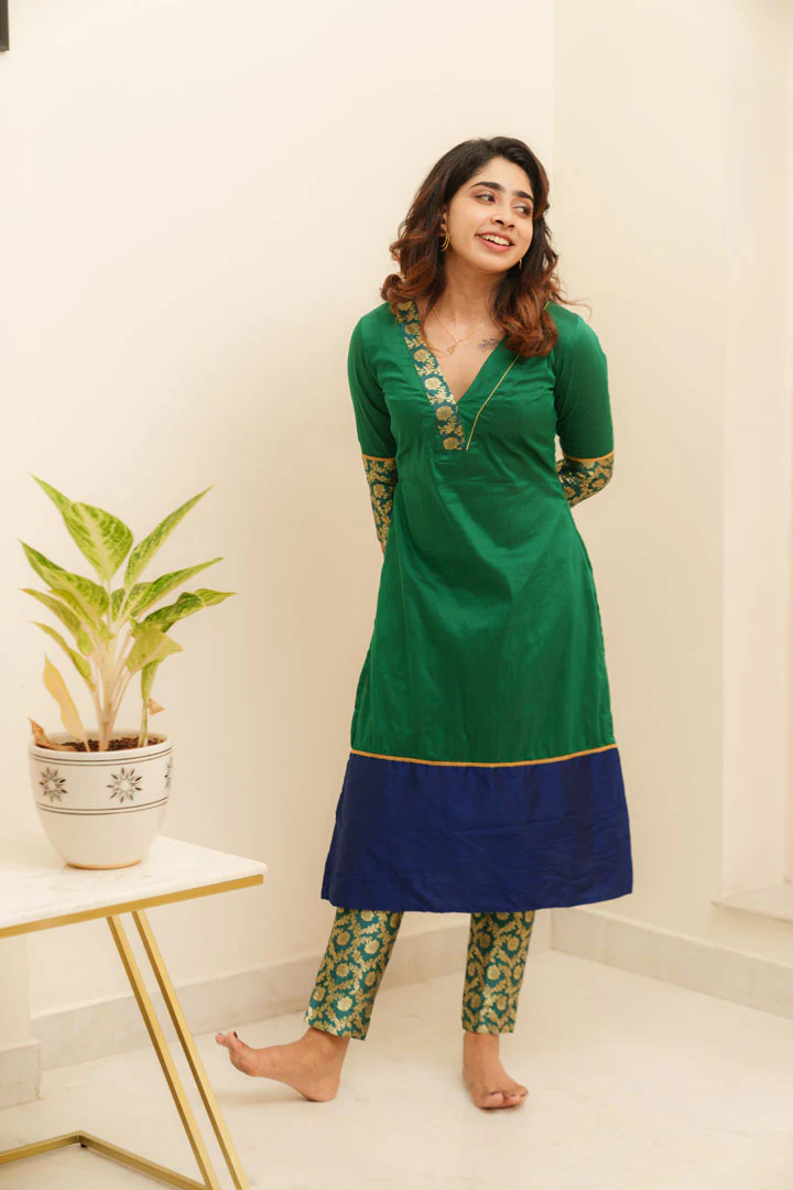 Bency Green & Blue Brocade Kurti Set - Image 8