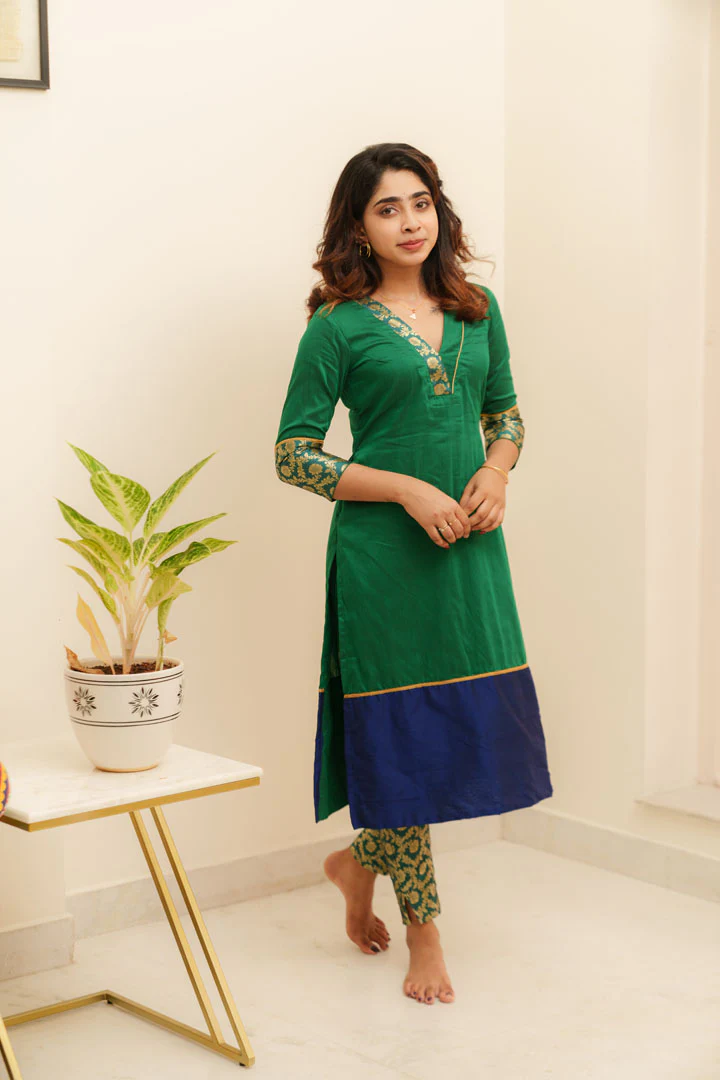 Bency Green & Blue Brocade Kurti Set - Image 9
