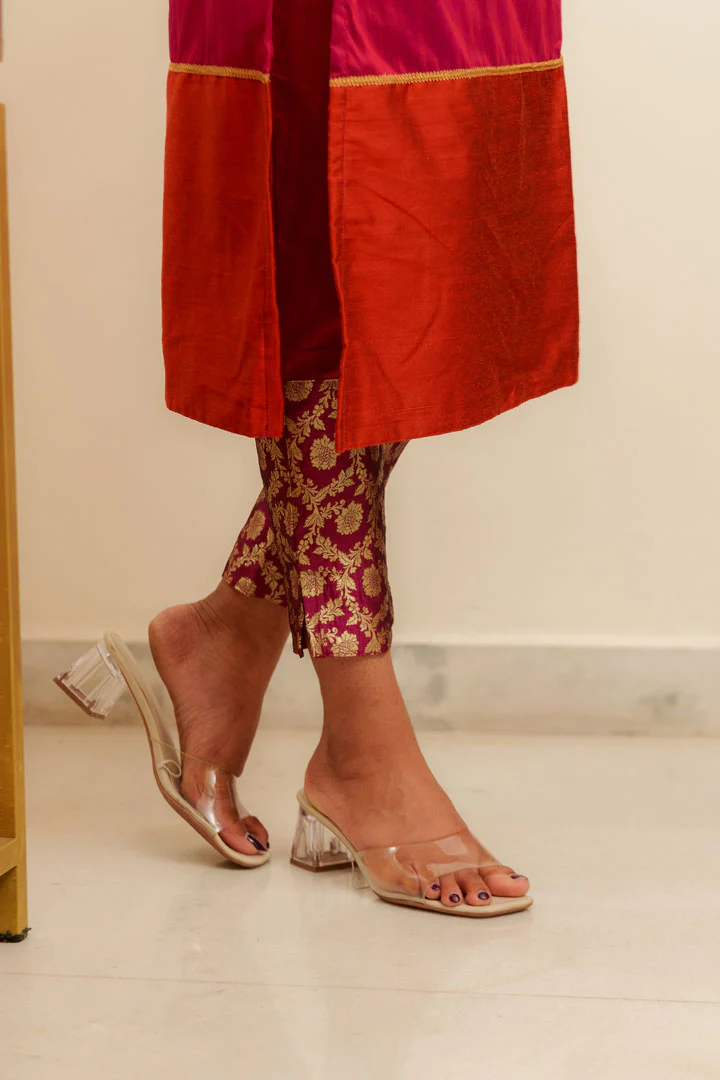IMD - Bency Magenta & Orange Brocade Kurti Set - Image 8