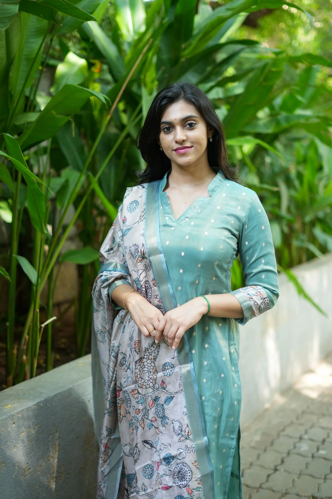 Charita Pastel Green Chanderi Kurta Set with Kalamkari Dupatta (set of 2) - Image 15