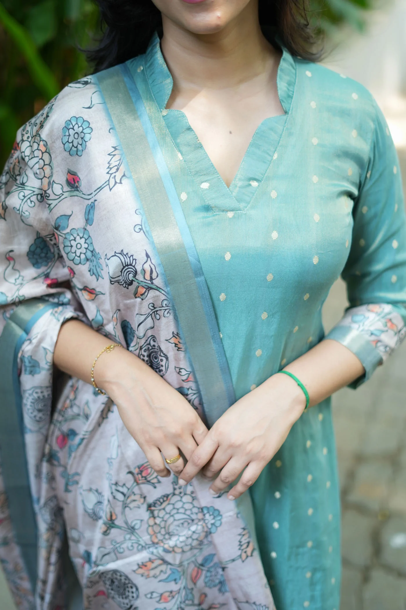 Charita Pastel Green Chanderi Kurta Set with Kalamkari Dupatta (set of 2) - Image 6