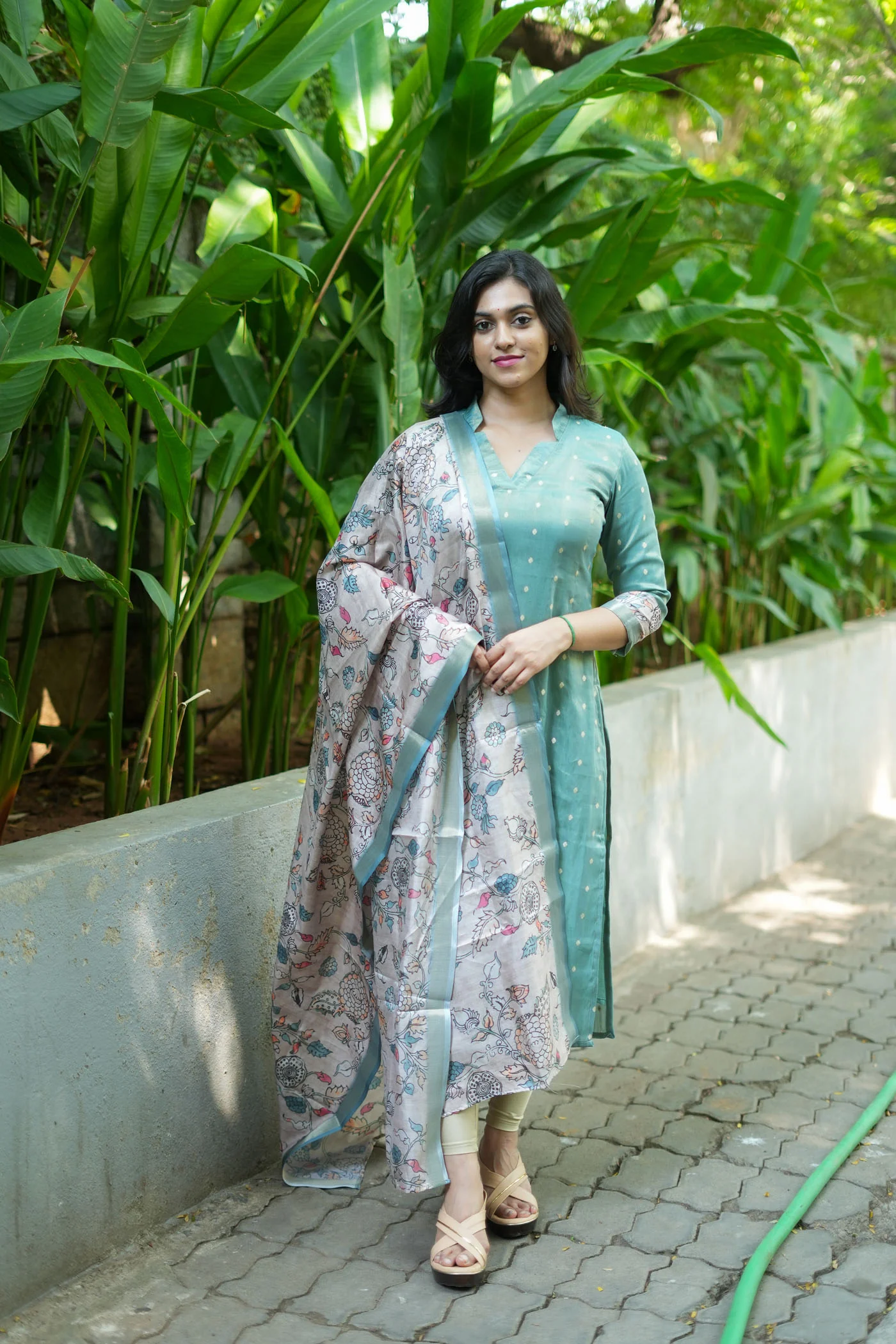 Charita Pastel Green Chanderi Kurta Set with Kalamkari Dupatta (set of 2) - Image 8