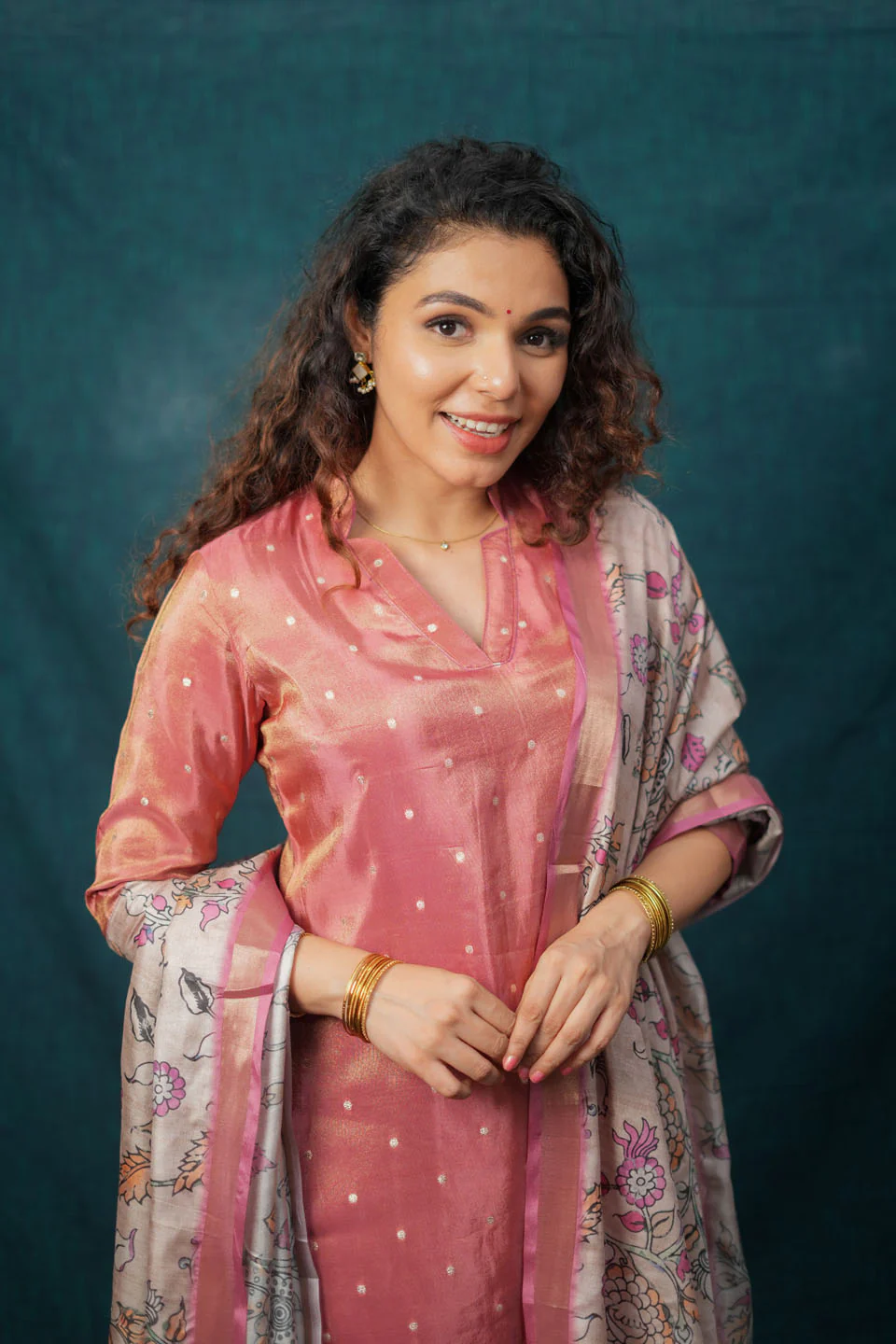 Charita Rust Pink Chanderi Kurta with Kalamkari Dupatta - Image 9