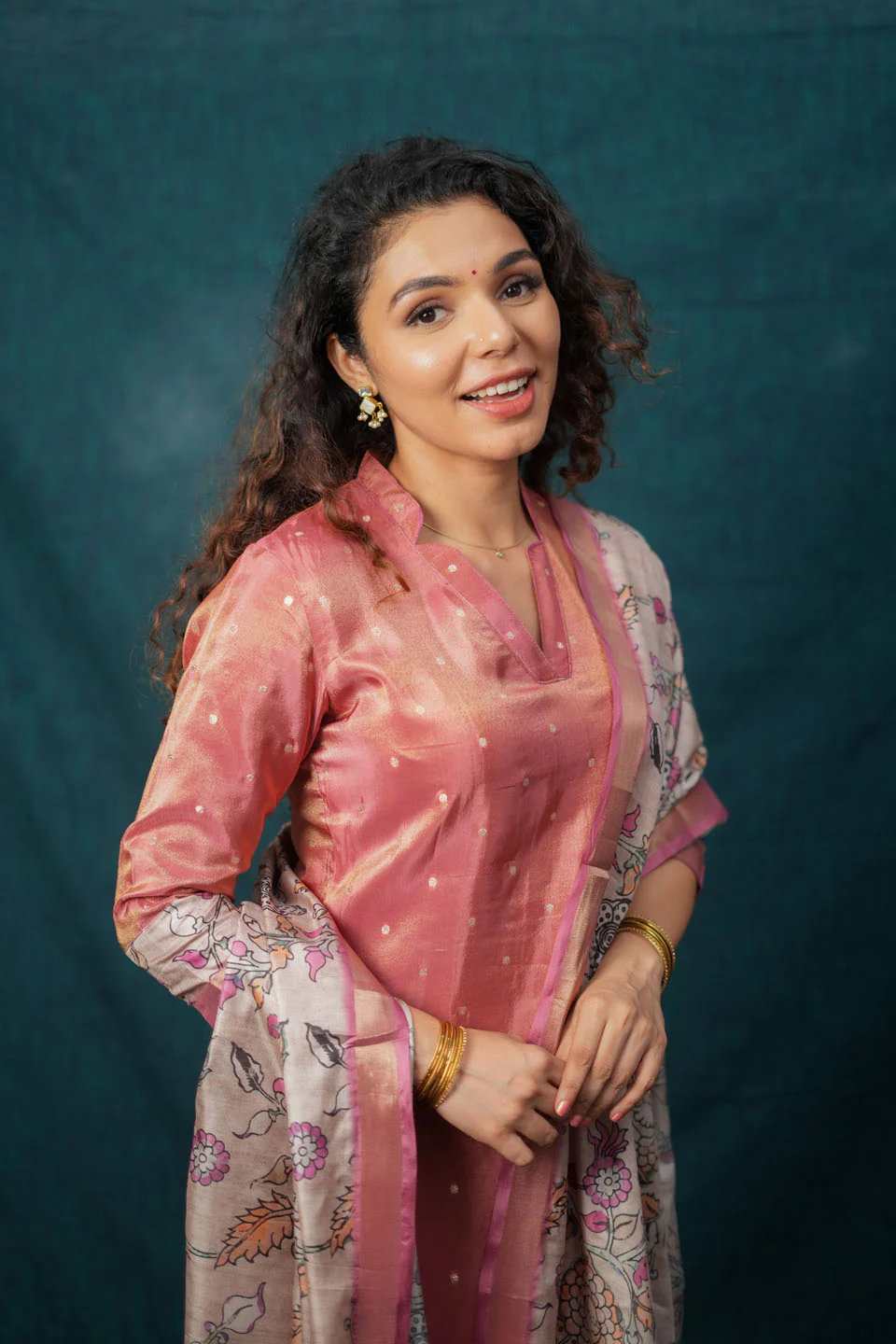 Charita Rust Pink Chanderi Kurta with Kalamkari Dupatta - Image 7