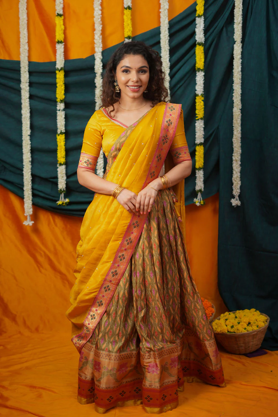 Cynthia Mustard Yellow & green Printed Lehenga Set - Image 11