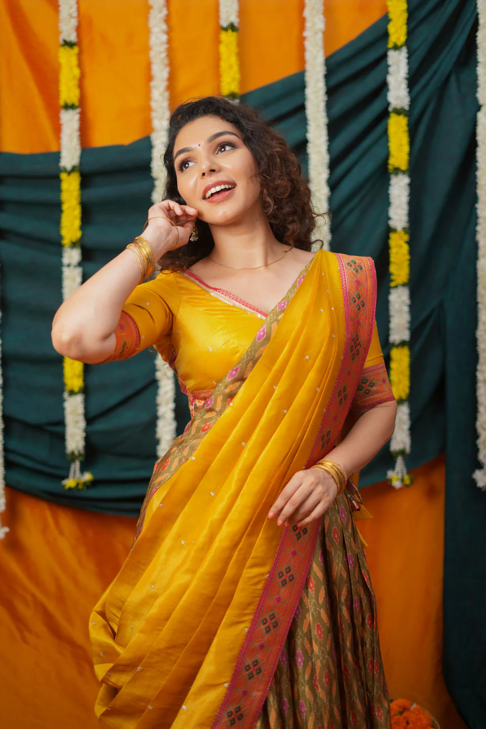 Cynthia Mustard Yellow & green Printed Lehenga Set - Image 14