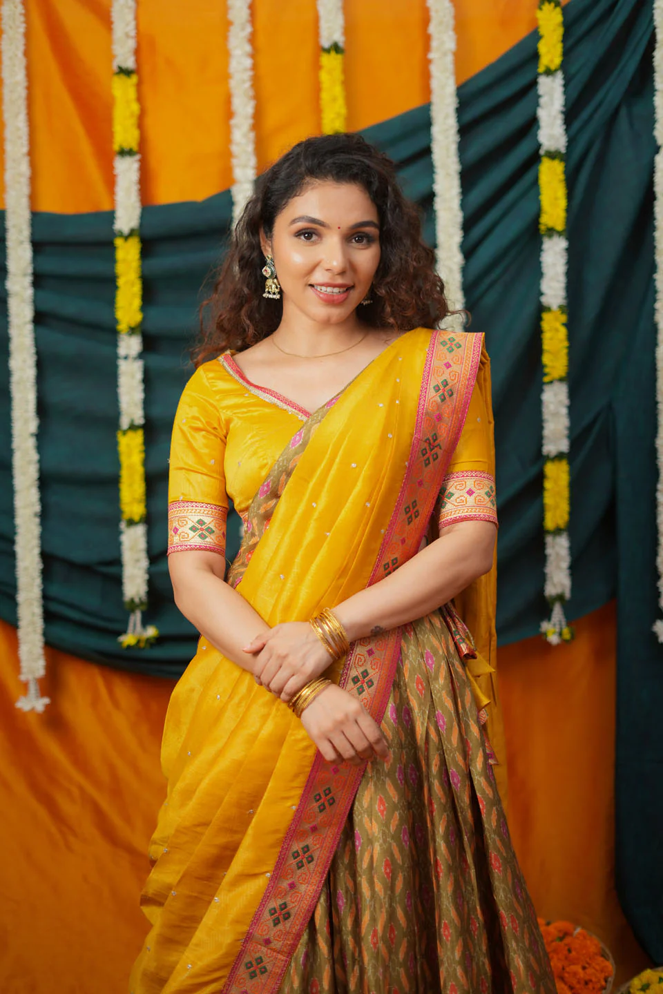 Cynthia Mustard Yellow & green Printed Lehenga Set - Image 15