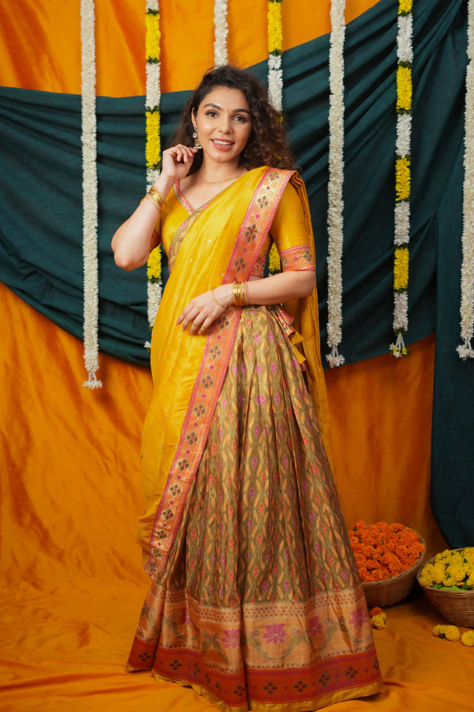 Cynthia Mustard Yellow & green Printed Lehenga Set - Image 16