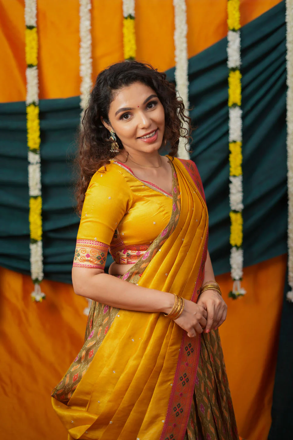 Cynthia Mustard Yellow & green Printed Lehenga Set - Image 3