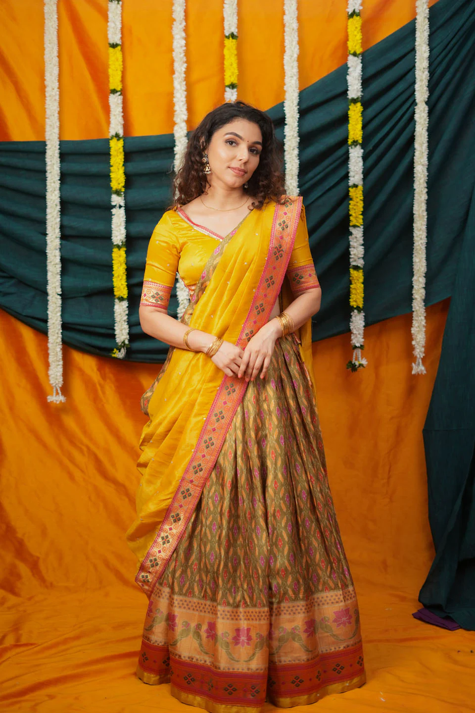 Cynthia Mustard Yellow & green Printed Lehenga Set - Image 5