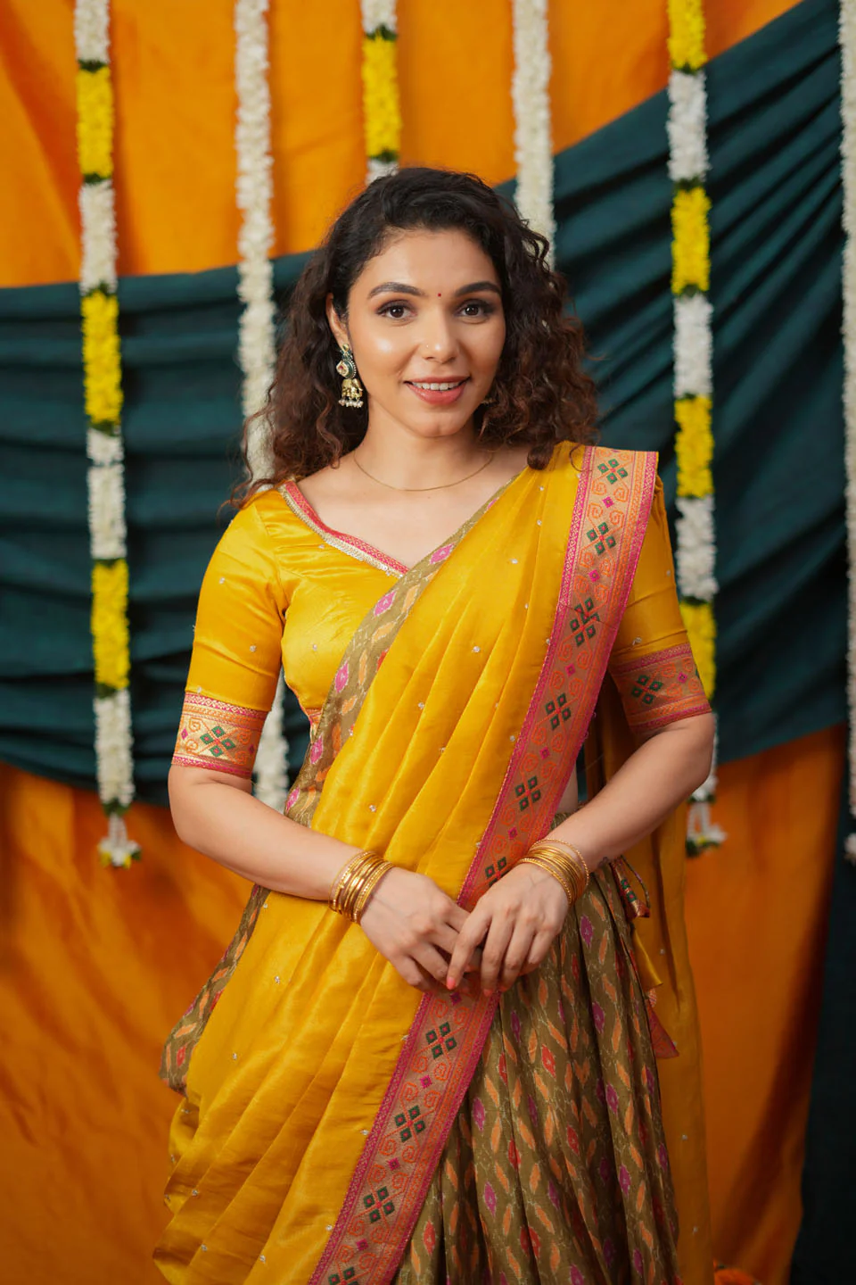 Cynthia Mustard Yellow & green Printed Lehenga Set - Image 7