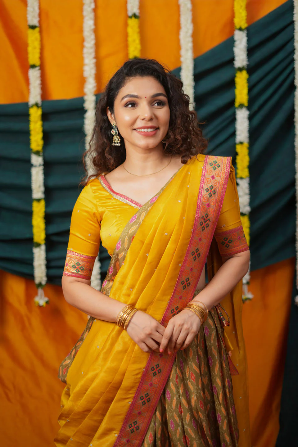 Cynthia Mustard Yellow & green Printed Lehenga Set - Image 8