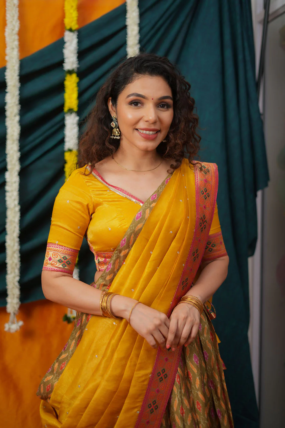 Cynthia Mustard Yellow & green Printed Lehenga Set - Image 9
