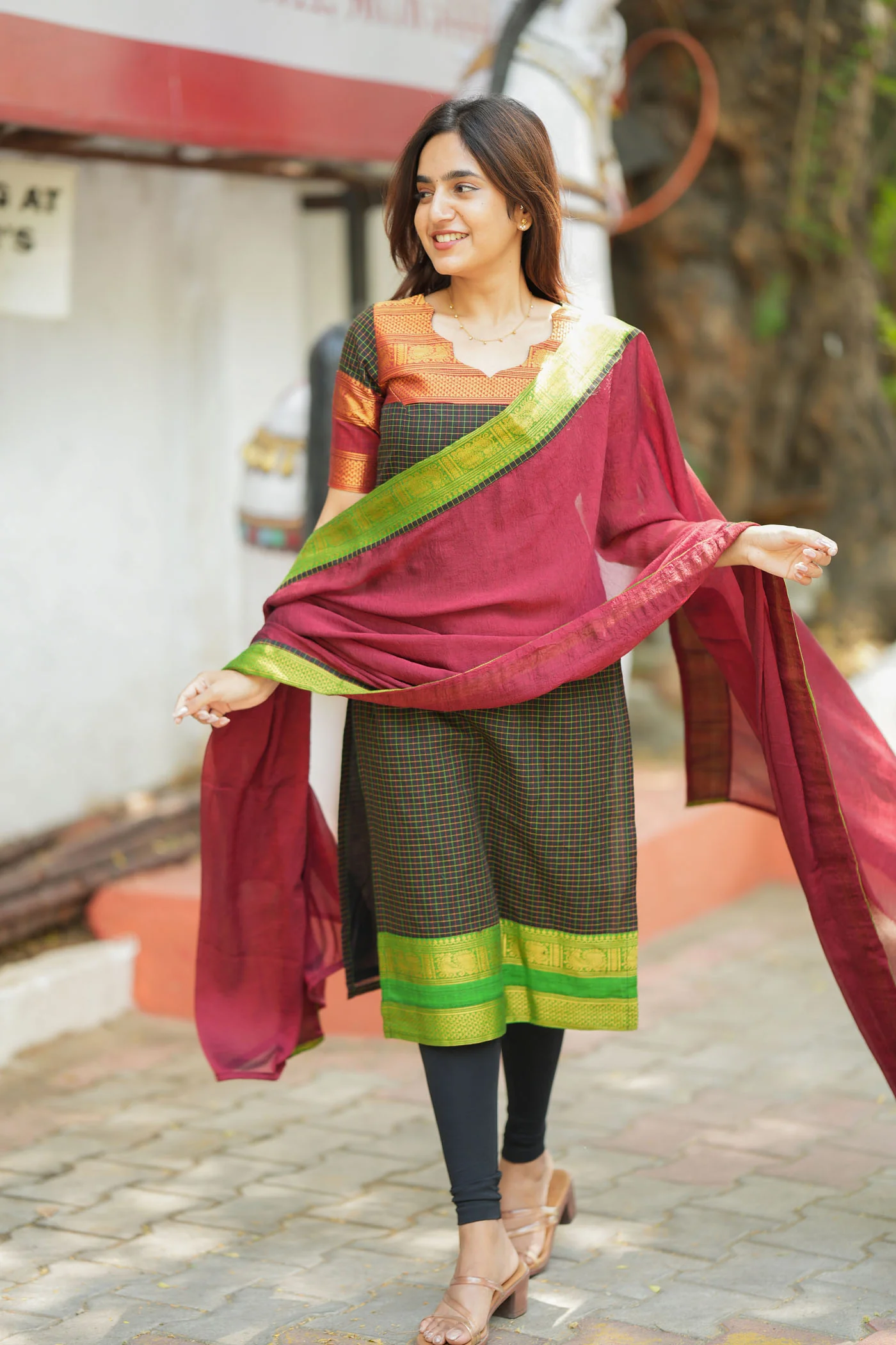 Daksha Black Checks Kurti Set (Set of 2 ) - Image 2