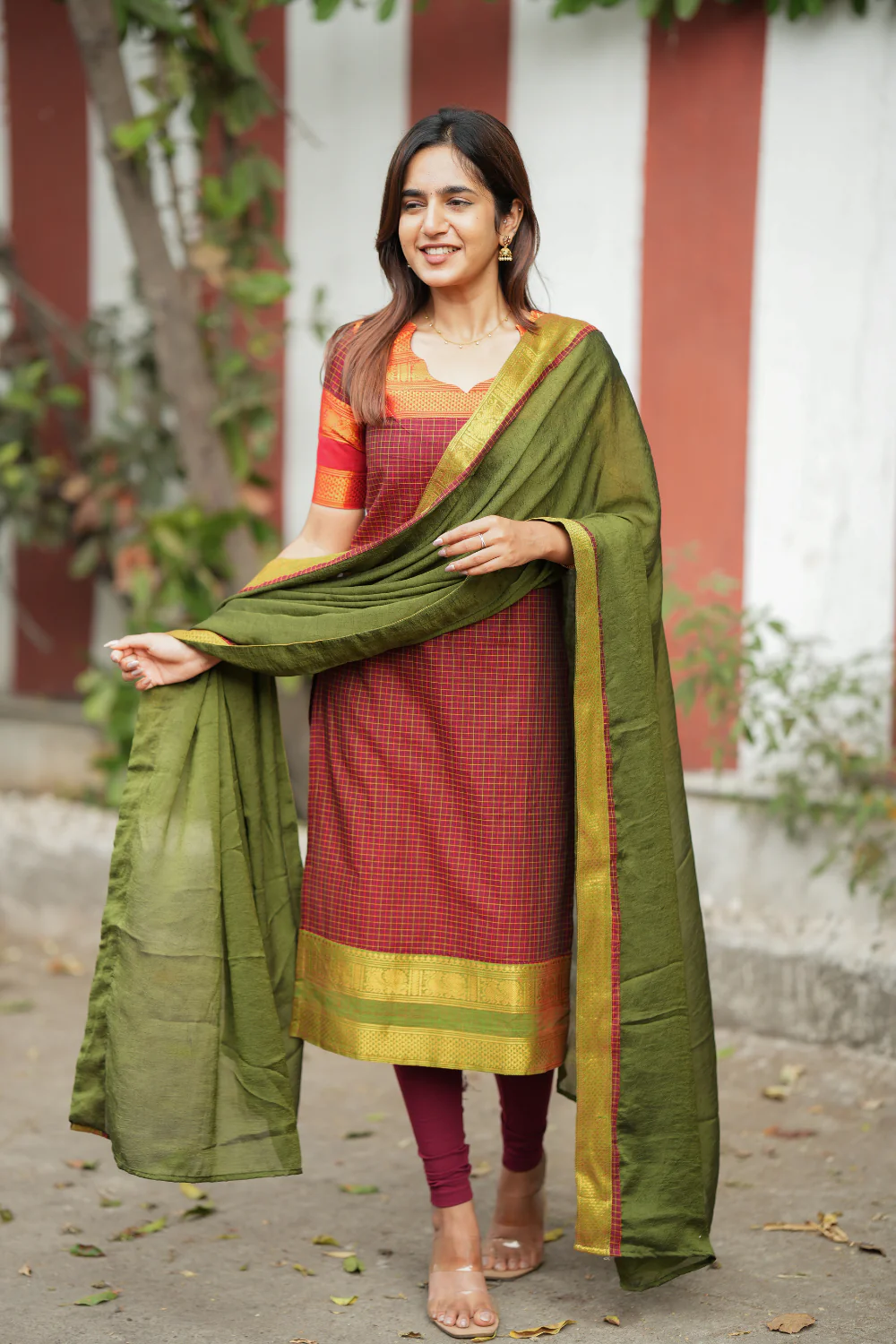 Daksha Brown Checks Kurti Set (Set of 2 ) - Image 3