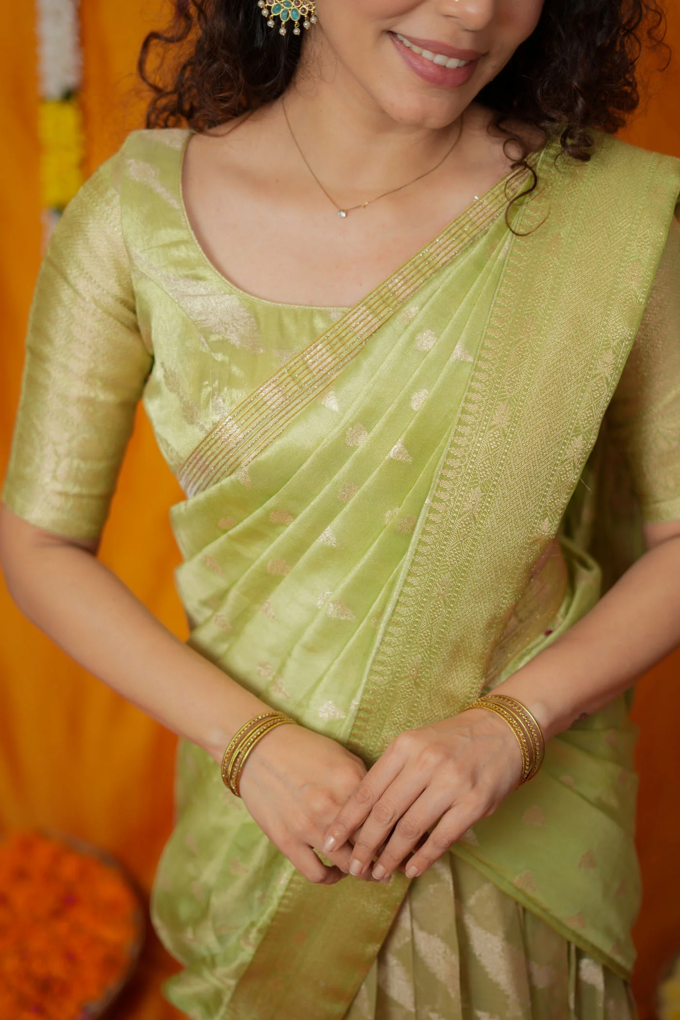 Aalaya Green Banarasi Half Saree Set - Image 3