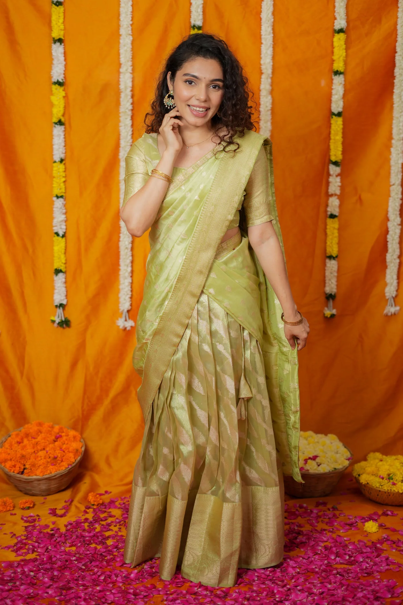 Aalaya Green Banarasi Half Saree Set - Image 20