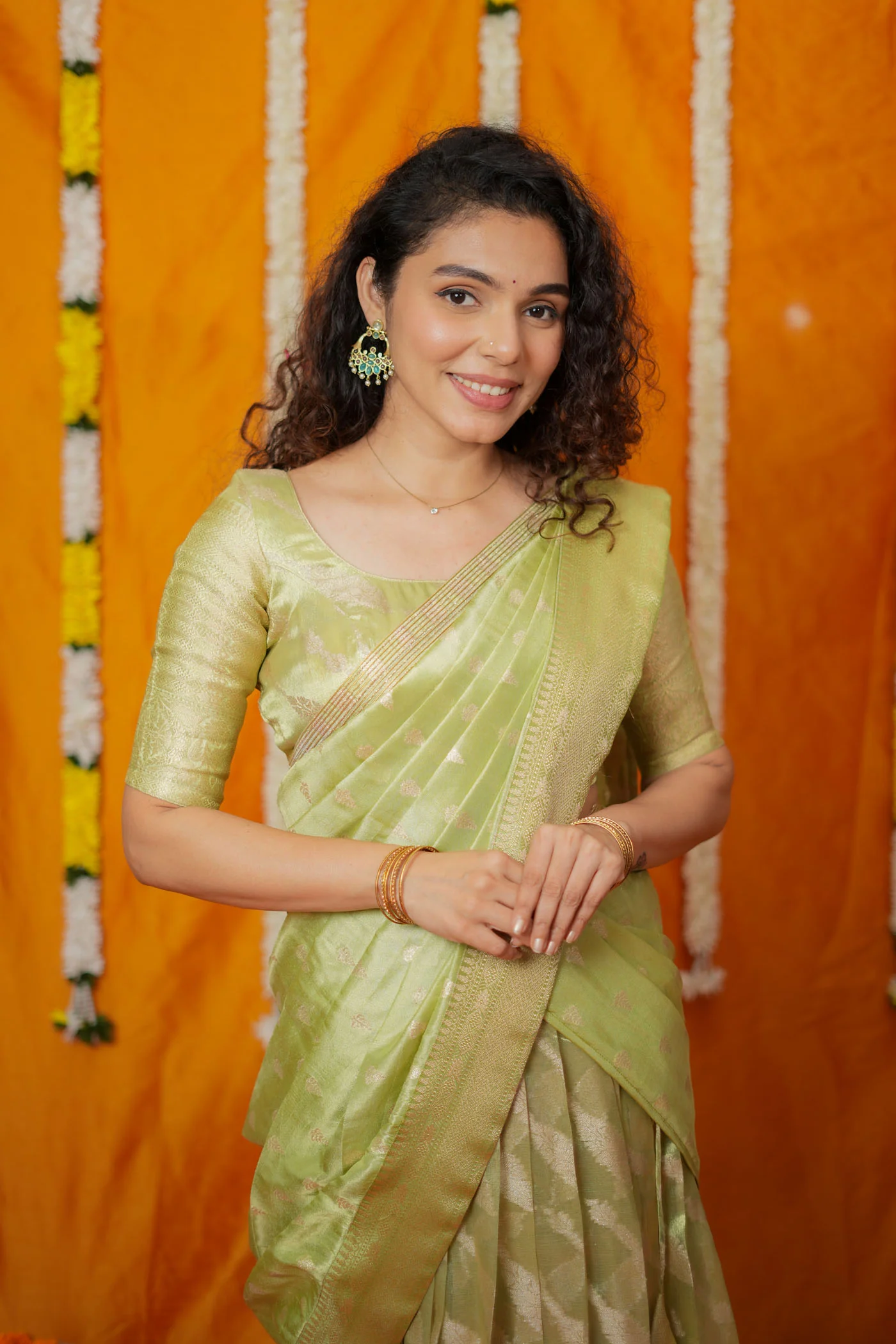 Aalaya Green Banarasi Half Saree Set - Image 22