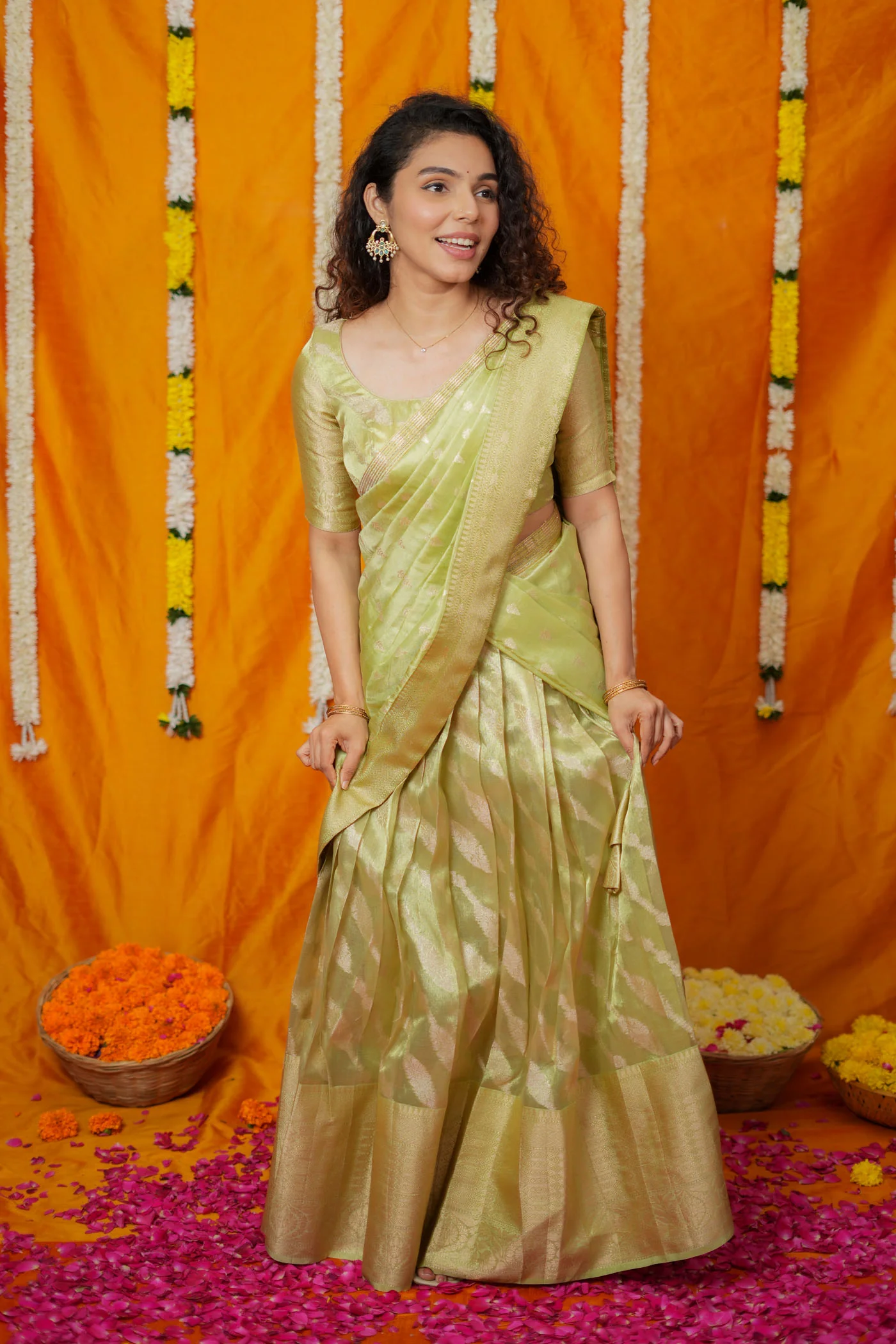 Aalaya Green Banarasi Half Saree Set - Image 21
