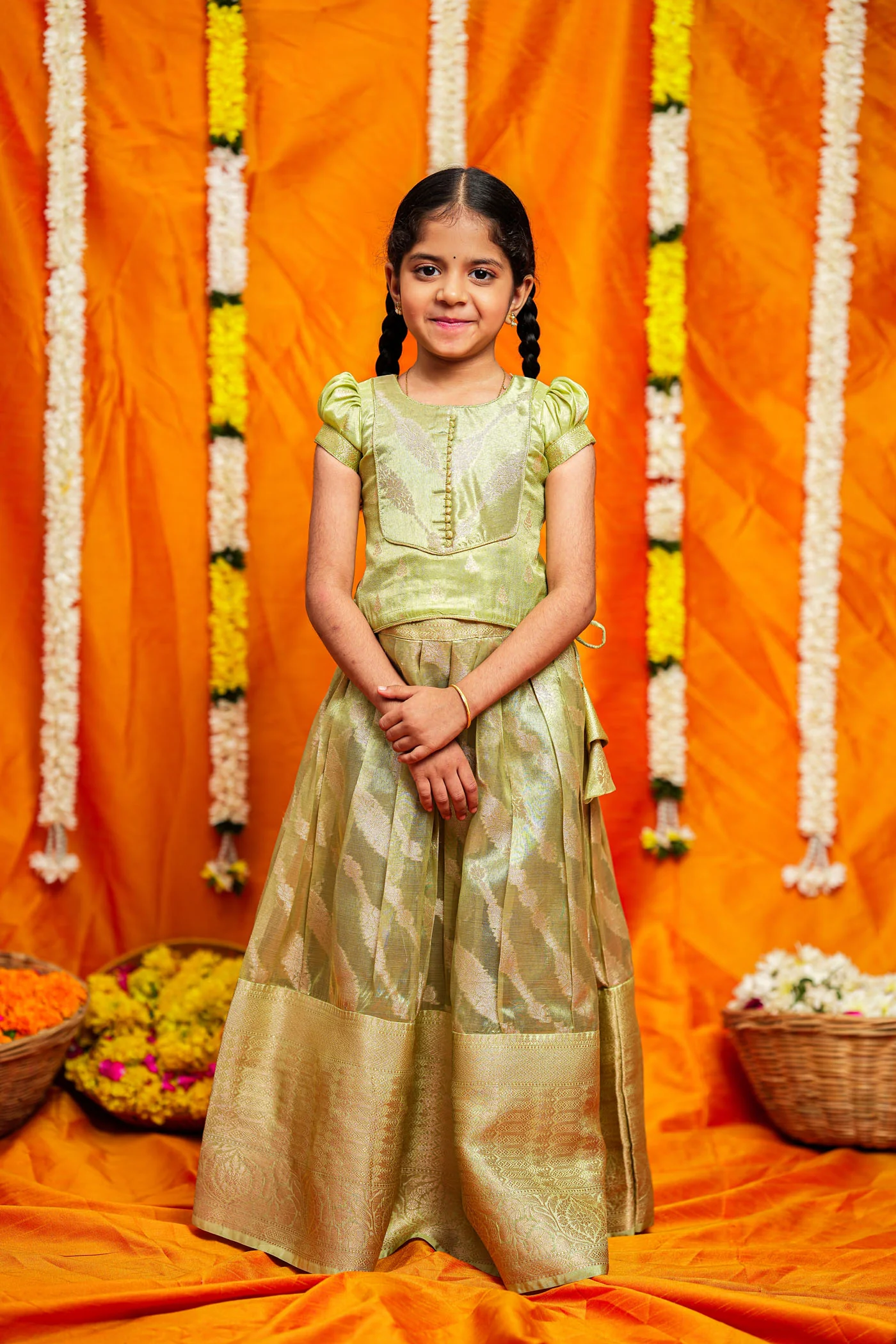 Aalaya Green organza lehenga mini