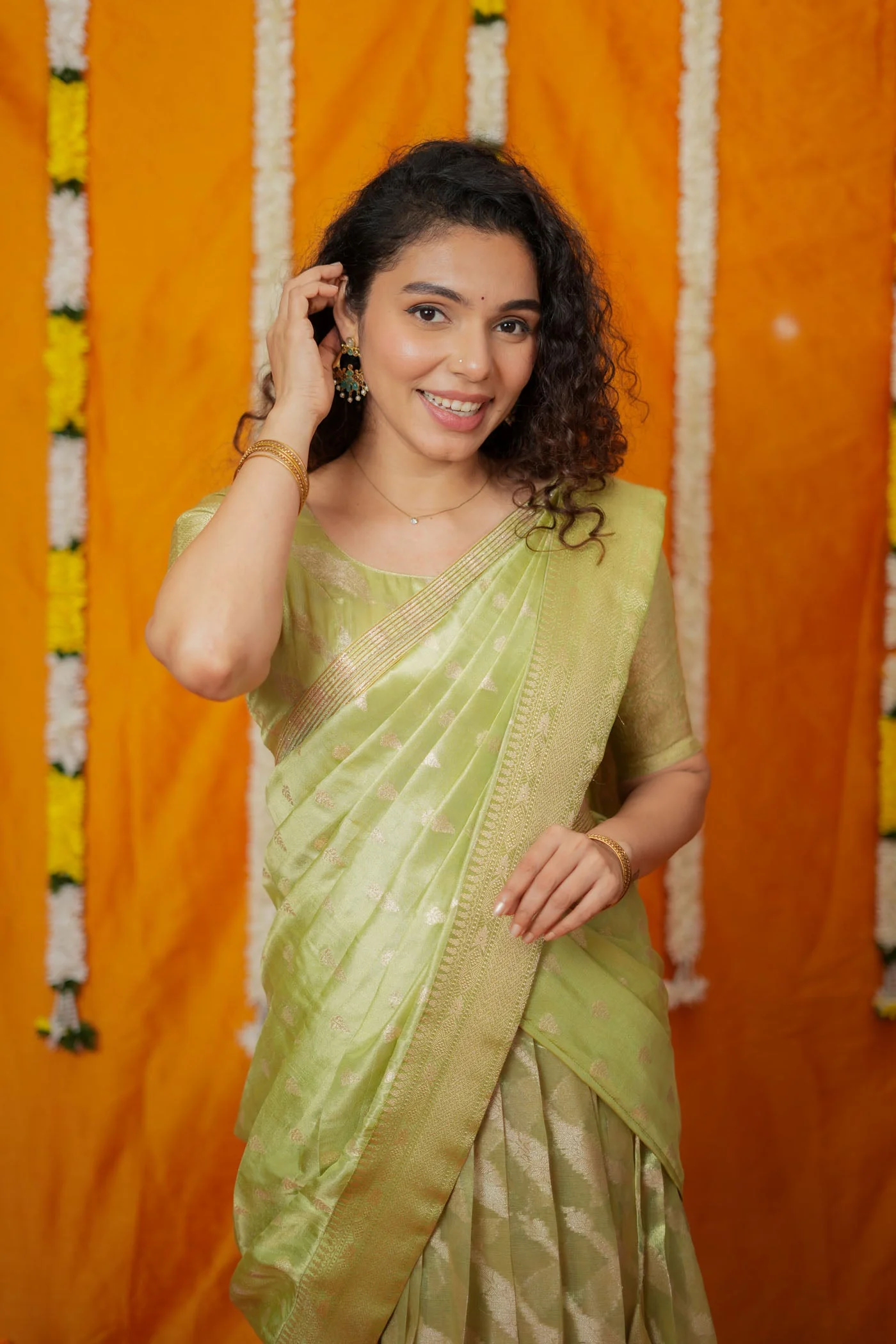 Aalaya Green Banarasi Half Saree Set - Image 23