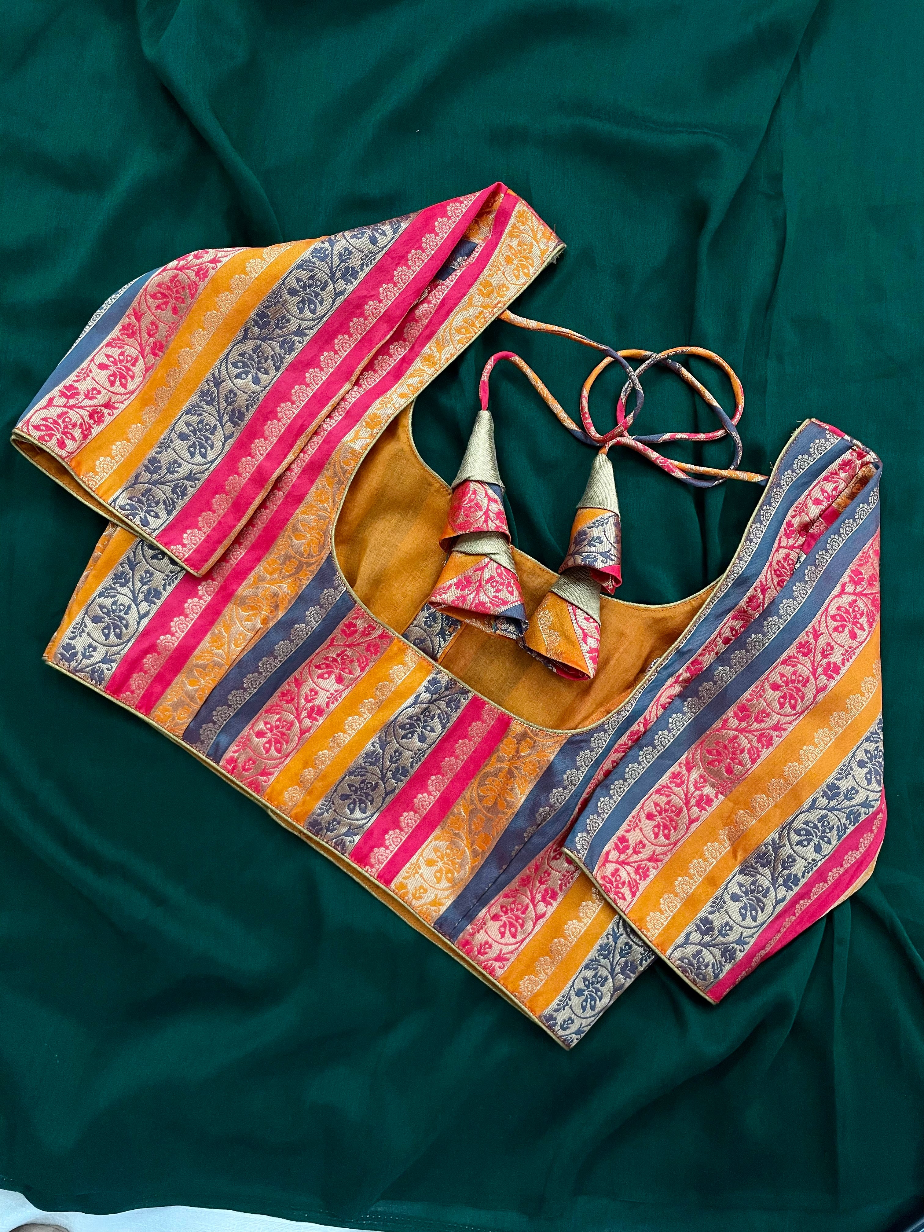 Dharshini Orange Multicolor Floral Brocade Blouse - Image 3