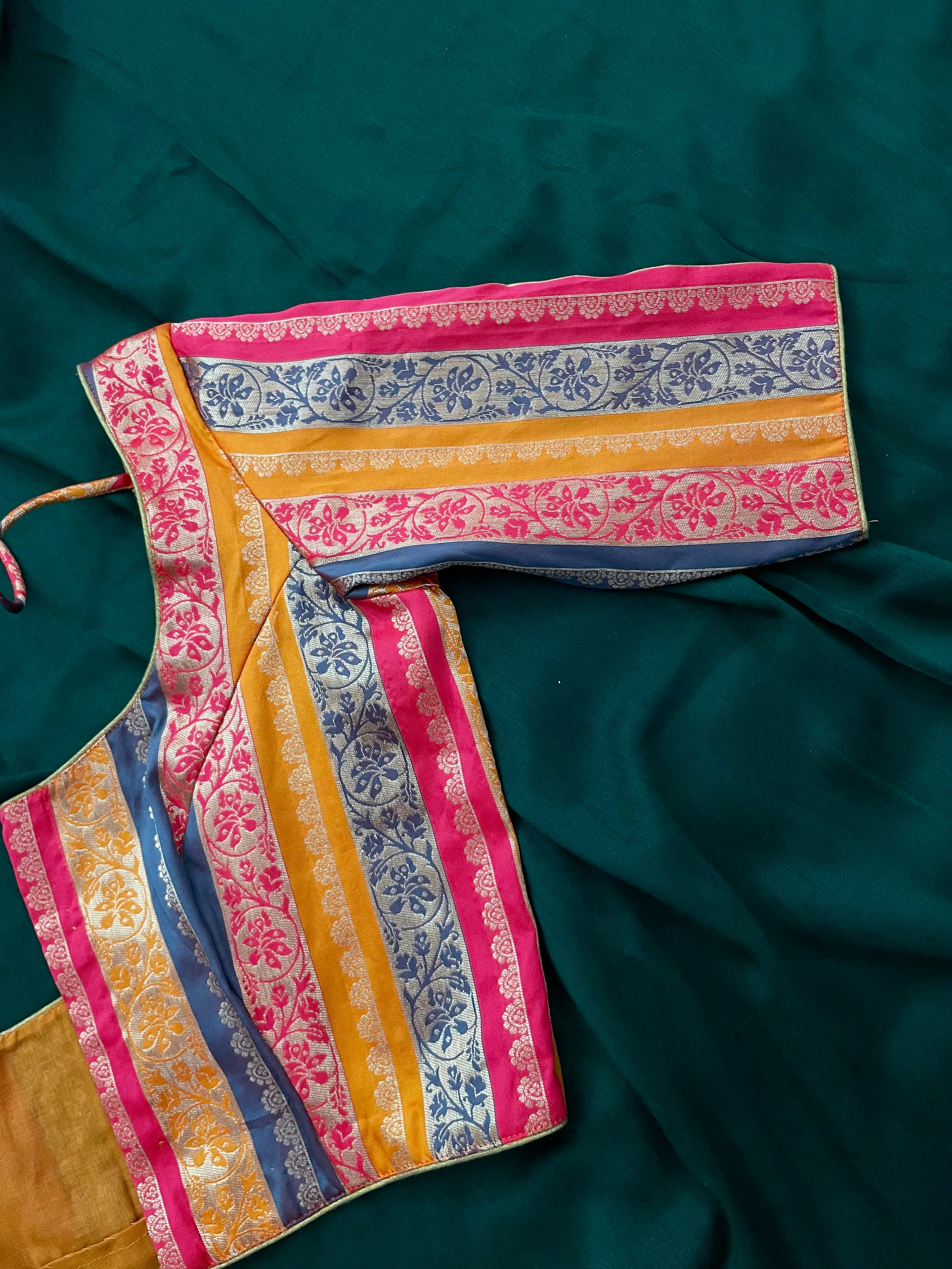 Dharshini Orange Multicolor Floral Brocade Blouse - Image 4