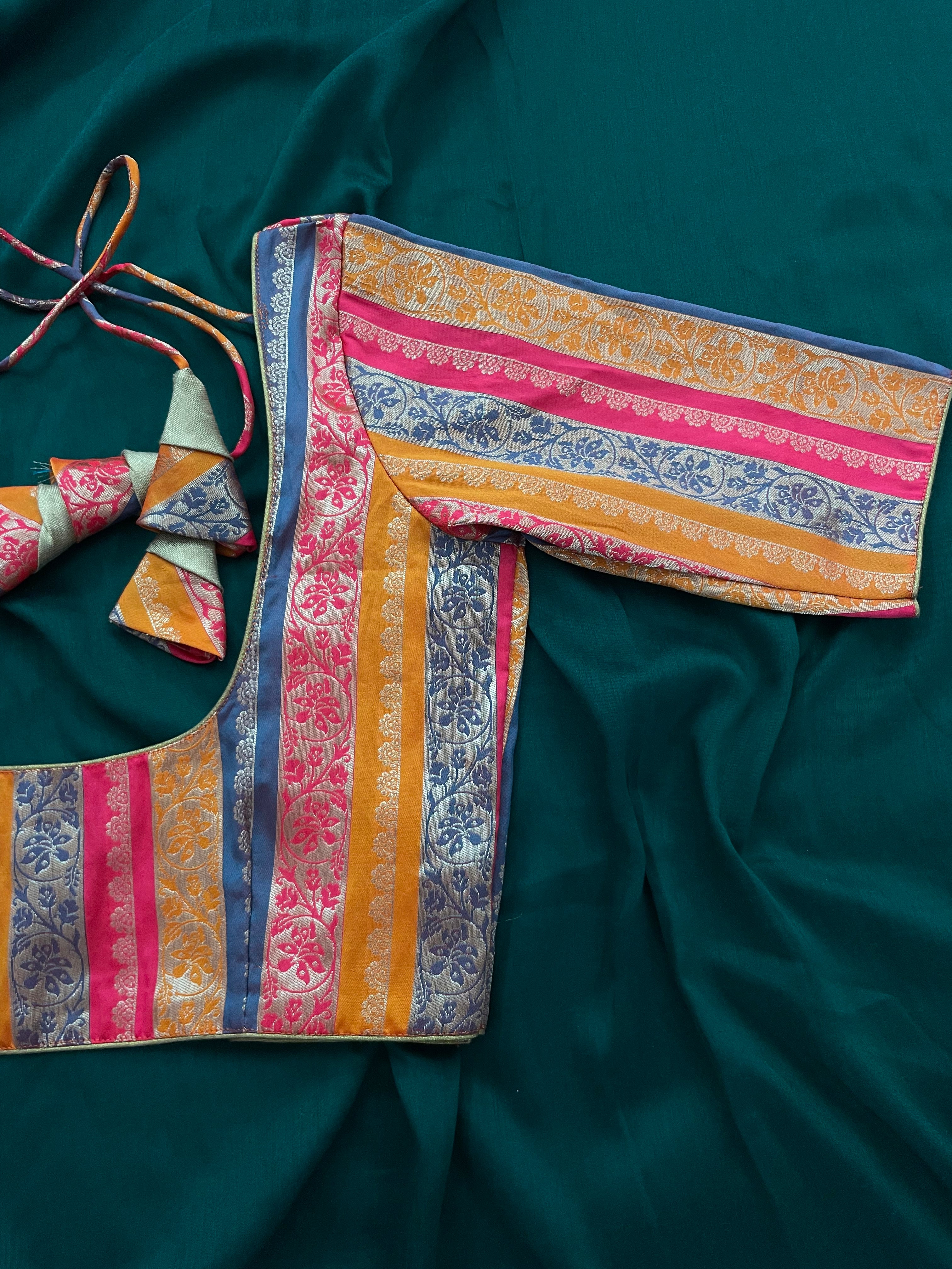 Dharshini Orange Multicolor Floral Brocade Blouse - Image 6