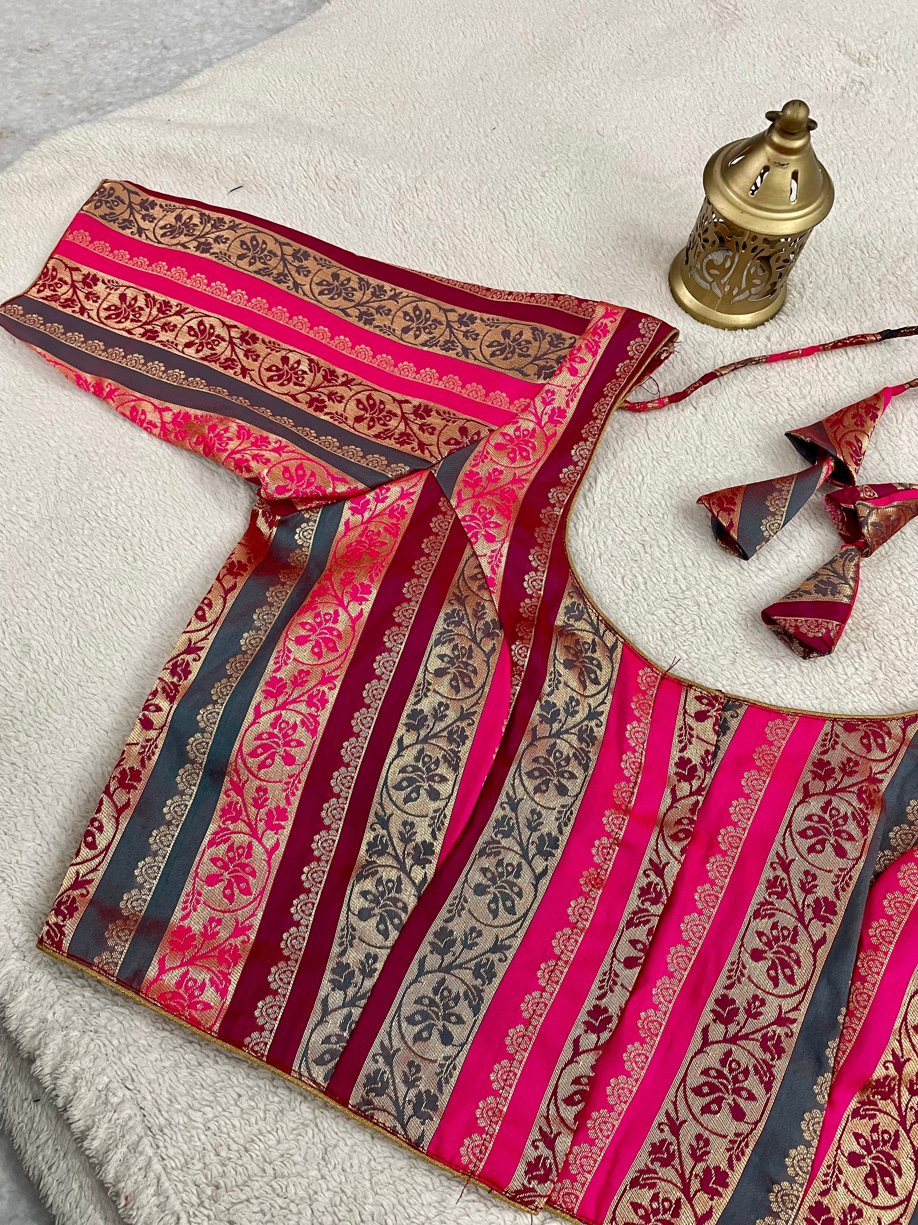 Dharshini Rani Pink Multicolour Banarasi Brocade blouse - Image 10