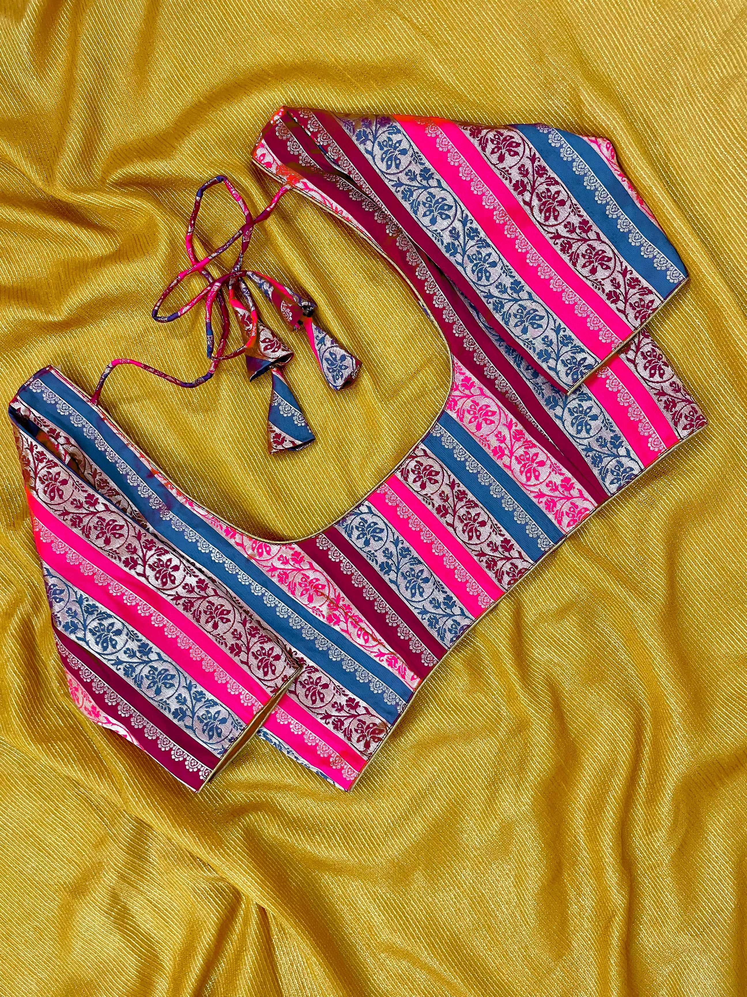 Dharshini Rani Pink Multicolour Banarasi Brocade blouse - Image 12