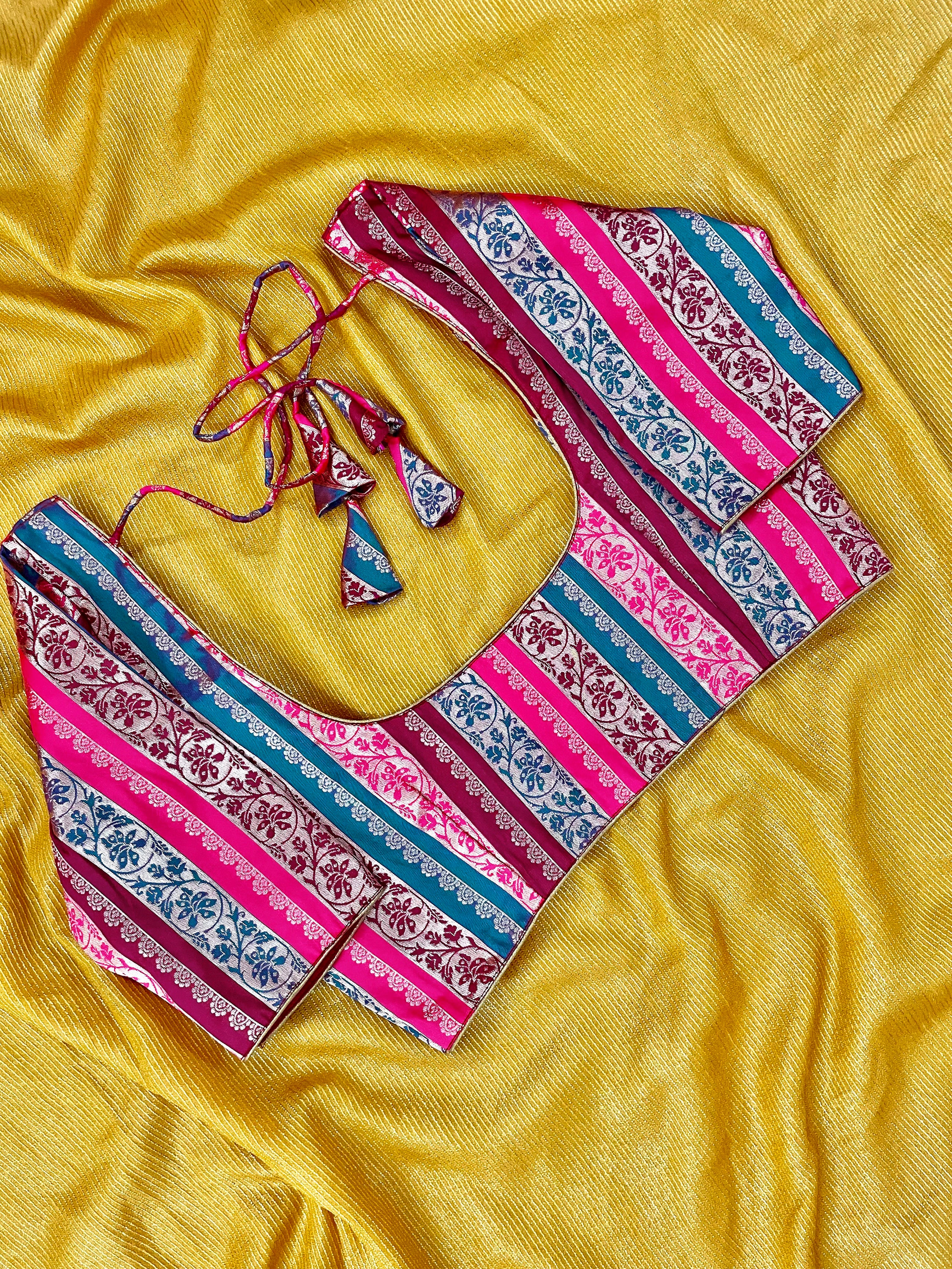 Dharshini Rani Pink Multicolour Banarasi Brocade blouse - Image 8