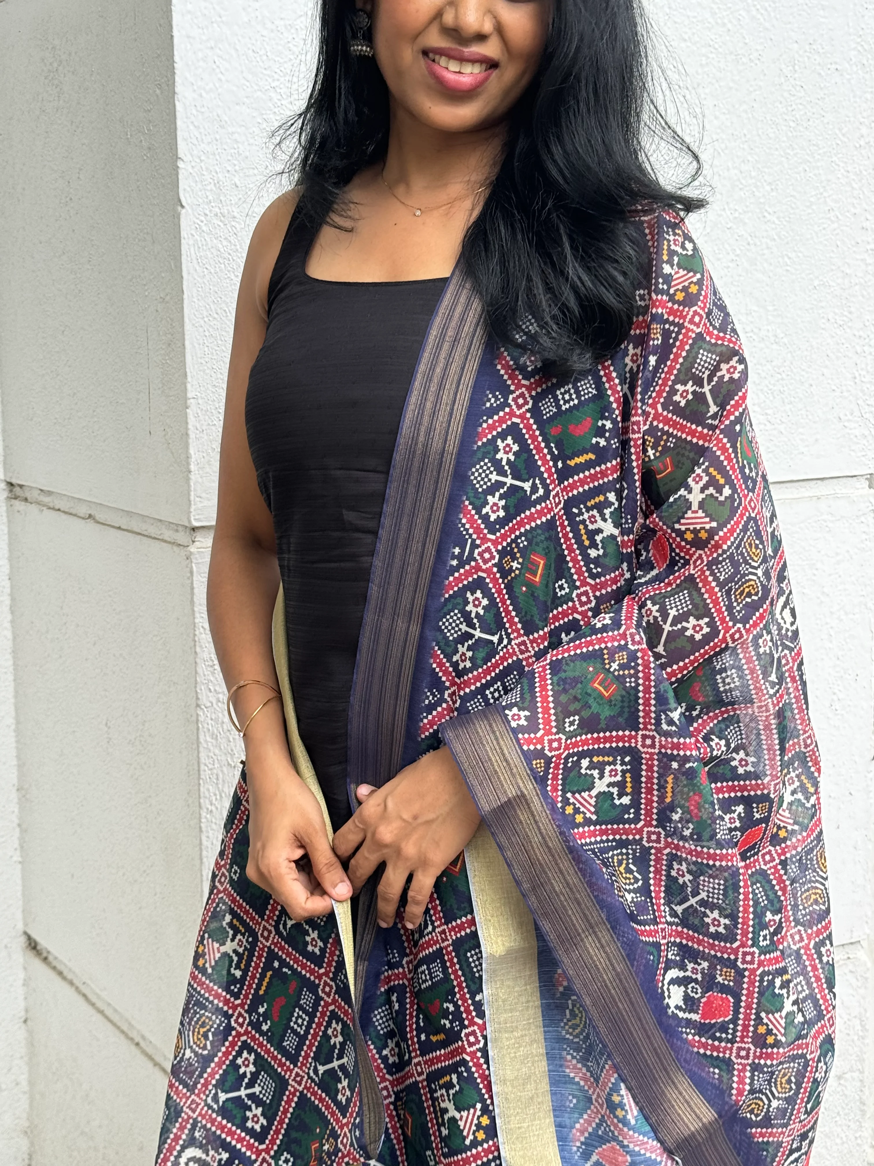 Dharvi Black With Blue Patola Dupatta - Image 3