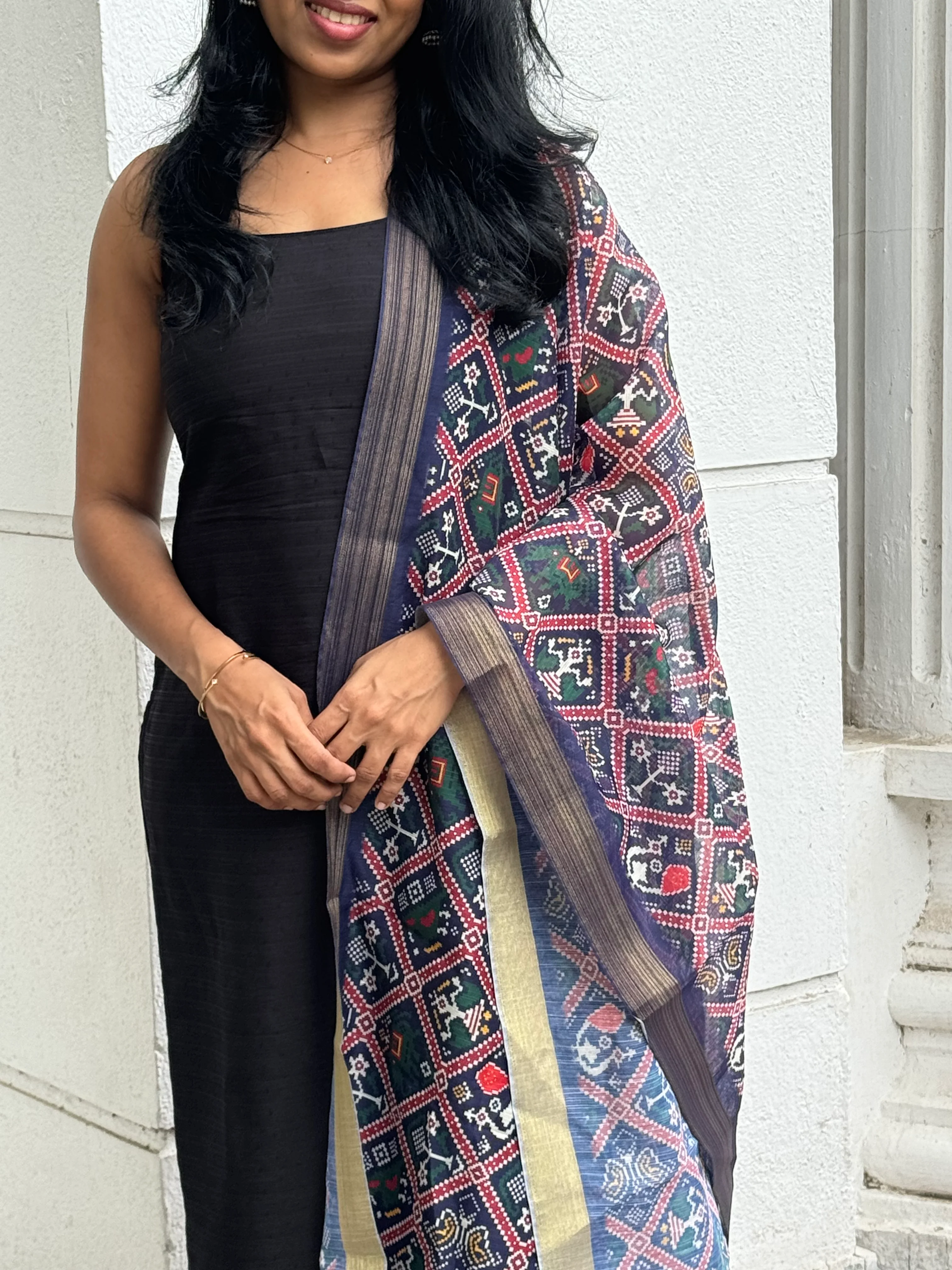 Dharvi Black With Blue Patola Dupatta - Image 4