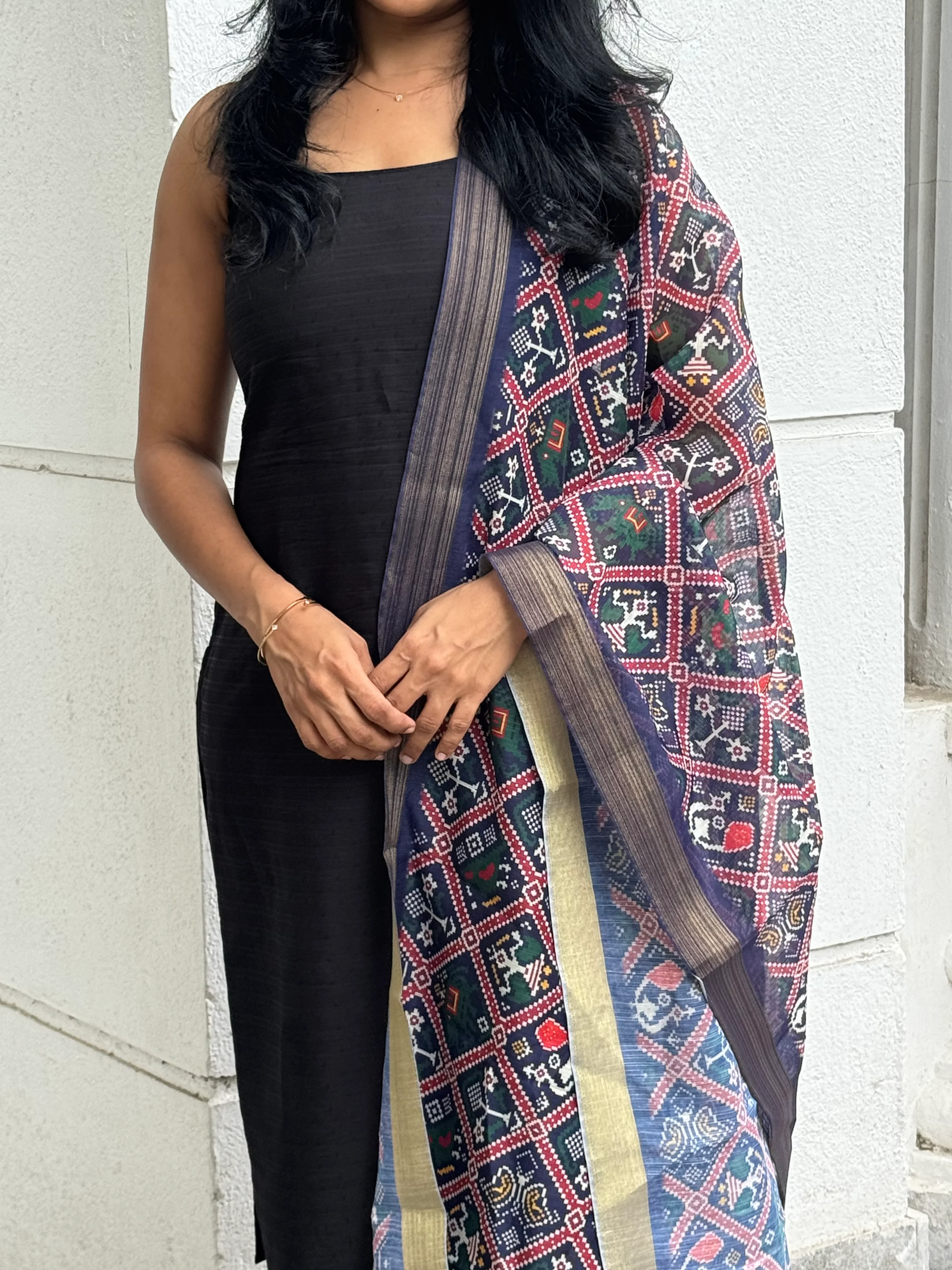 Dharvi Black With Blue Patola Dupatta - Image 6