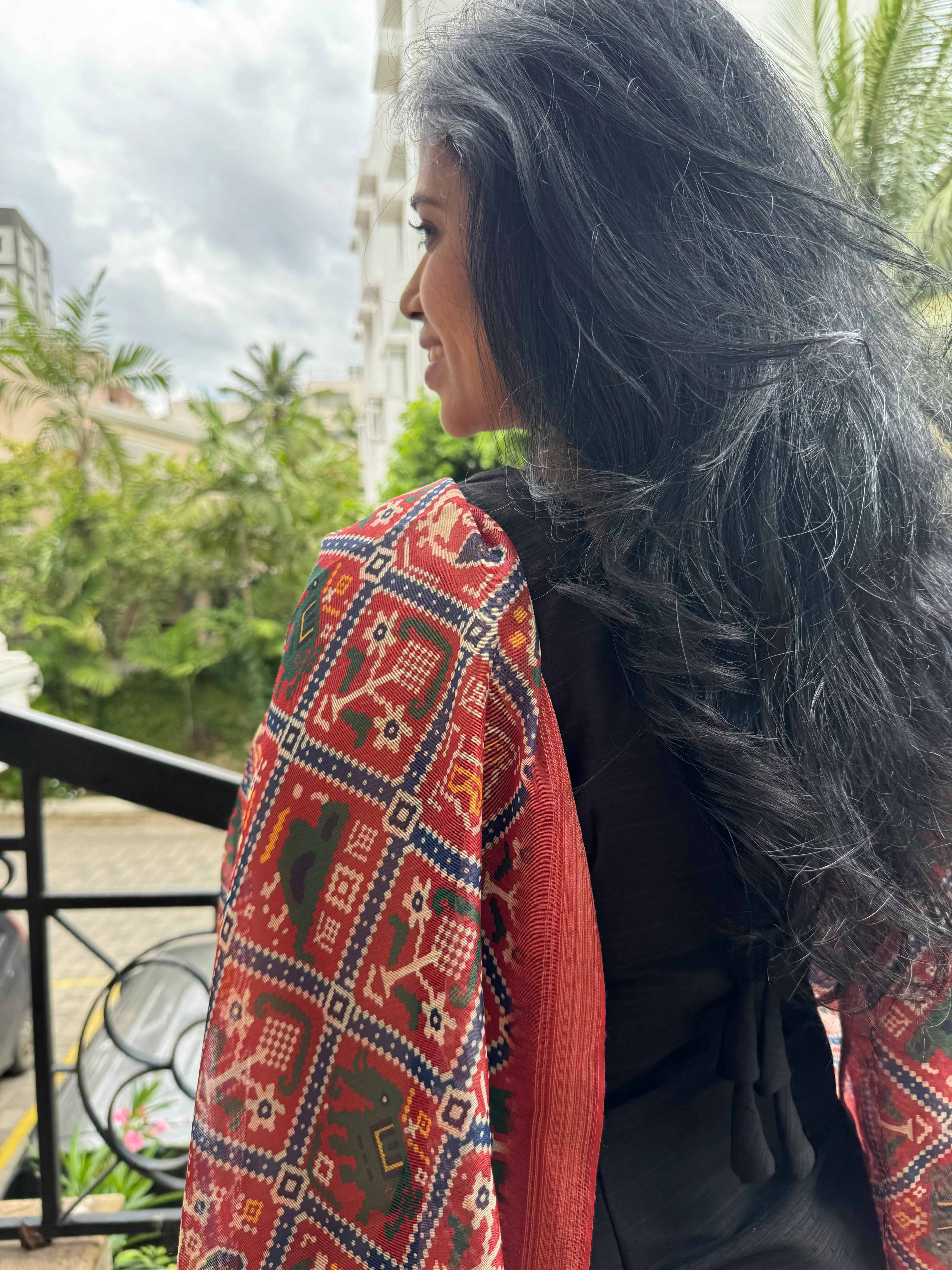 Dharvi Black With Maroon Patola Dupatta - Image 3