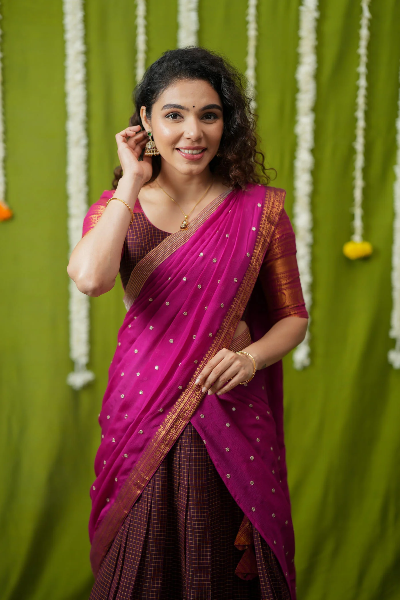 Esha Wine check Halfsaree (Set of 3) - Image 4
