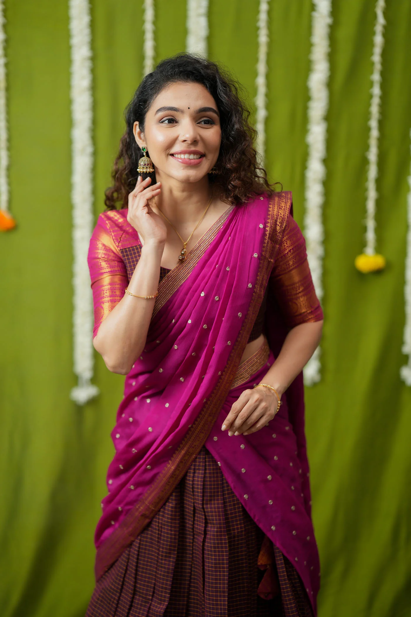 Esha Wine check Halfsaree (Set of 3) - Image 5