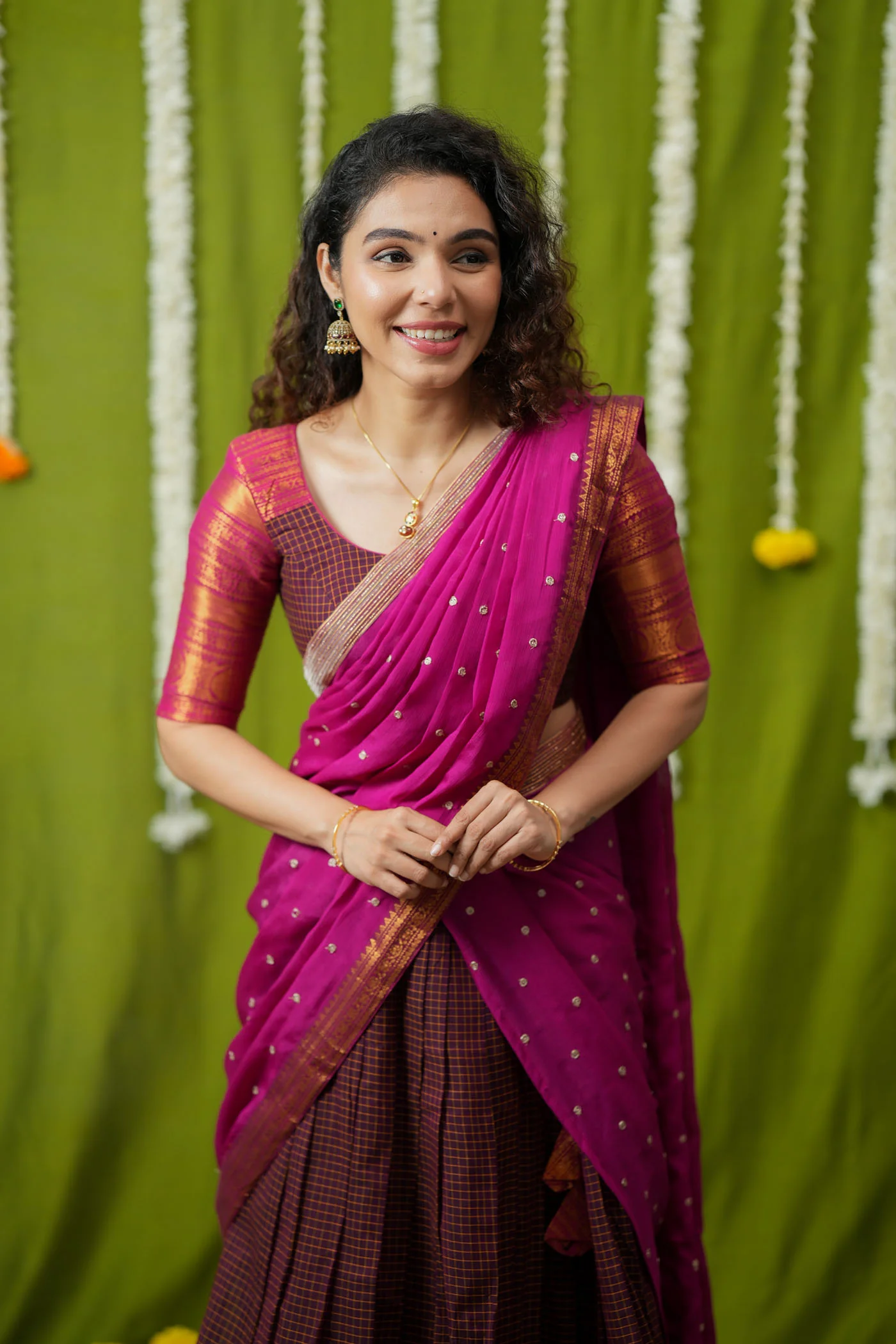 Esha Wine check Halfsaree (Set of 3) - Image 6