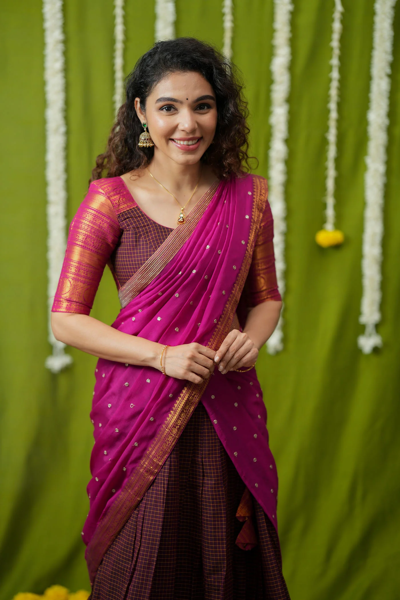 Esha Wine check Halfsaree (Set of 3) - Image 7