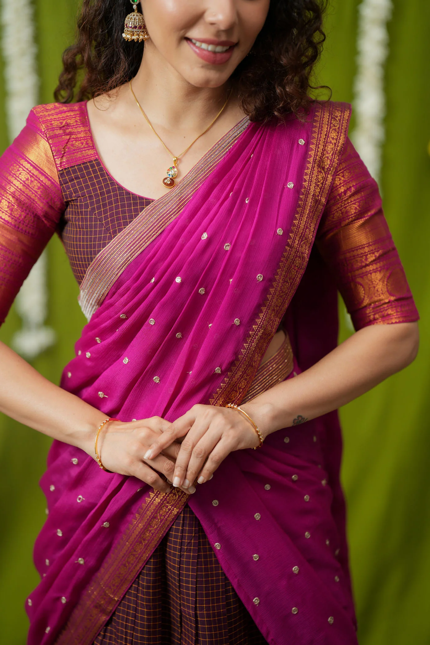 Esha Wine check Halfsaree (Set of 3) - Image 9