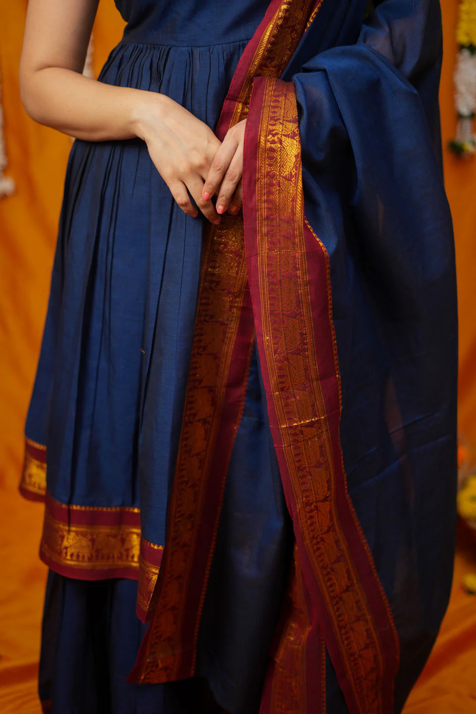 Ezhili Navy Handloom Co-ord Set - Image 14