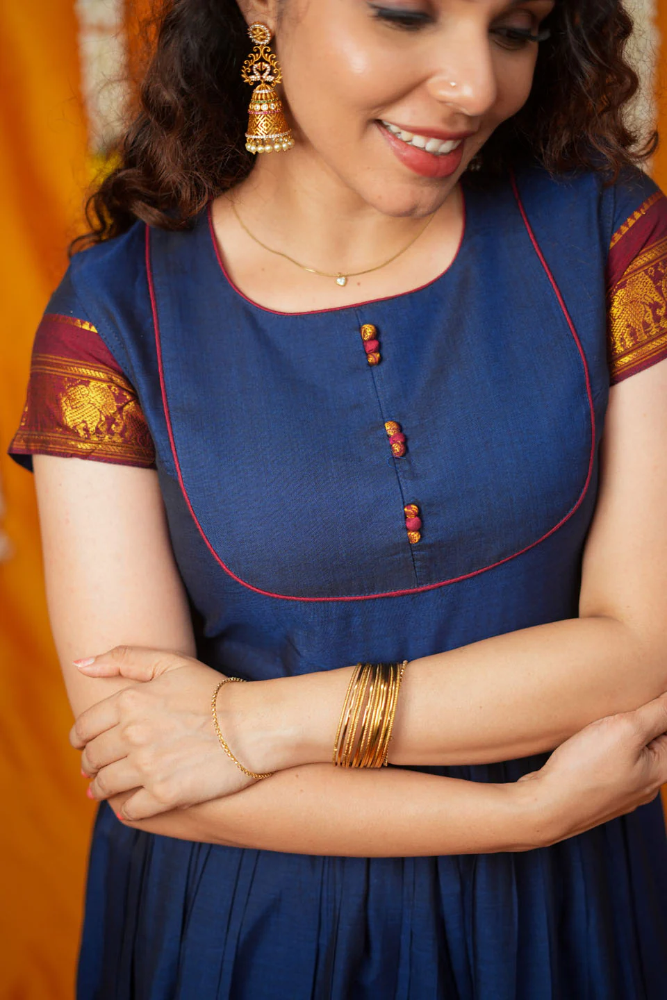 Ezhili Navy Handloom Co-ord Set - Image 8