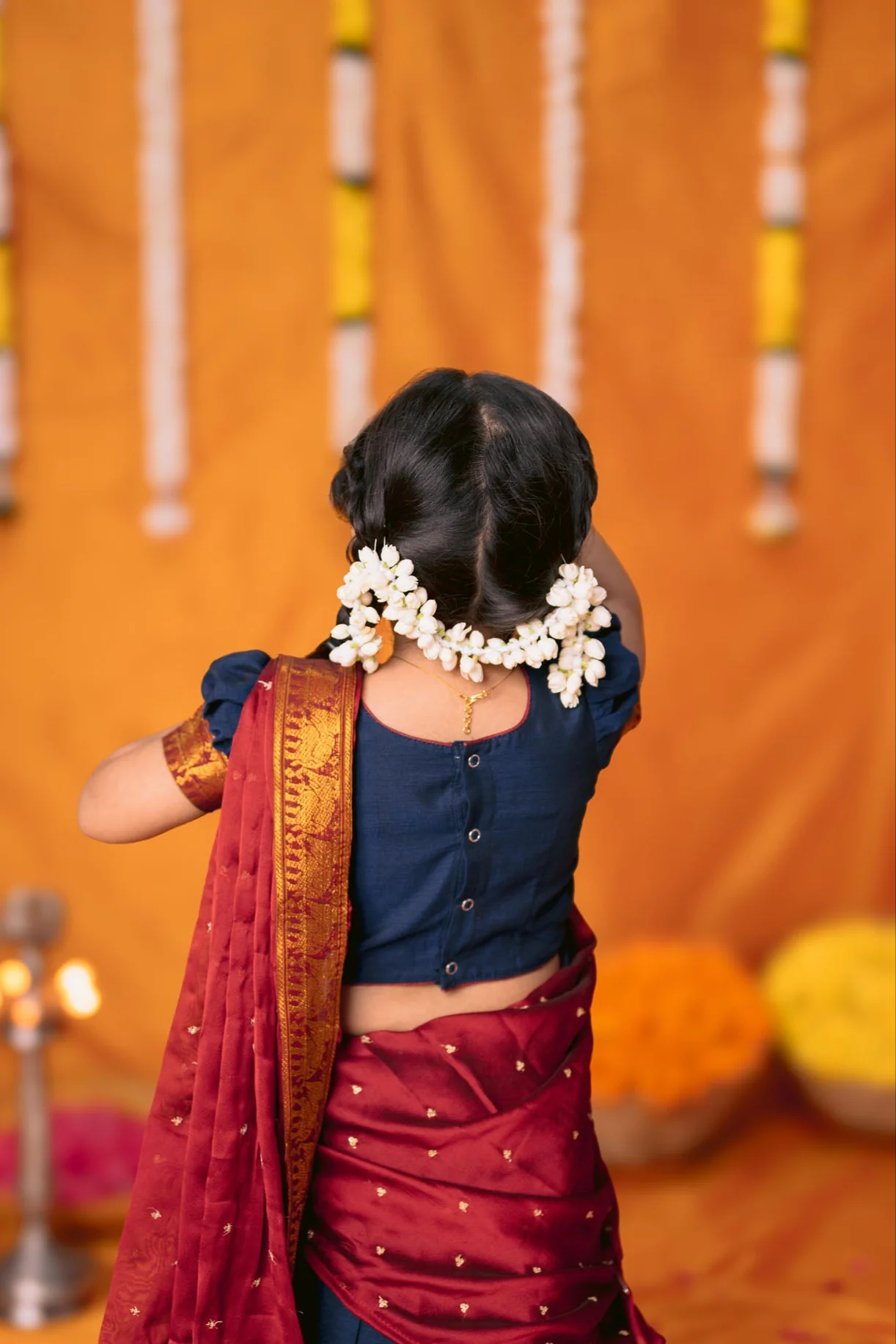 Ezhili Navy Handloom Half Saree mini (Set of 3) - Image 7