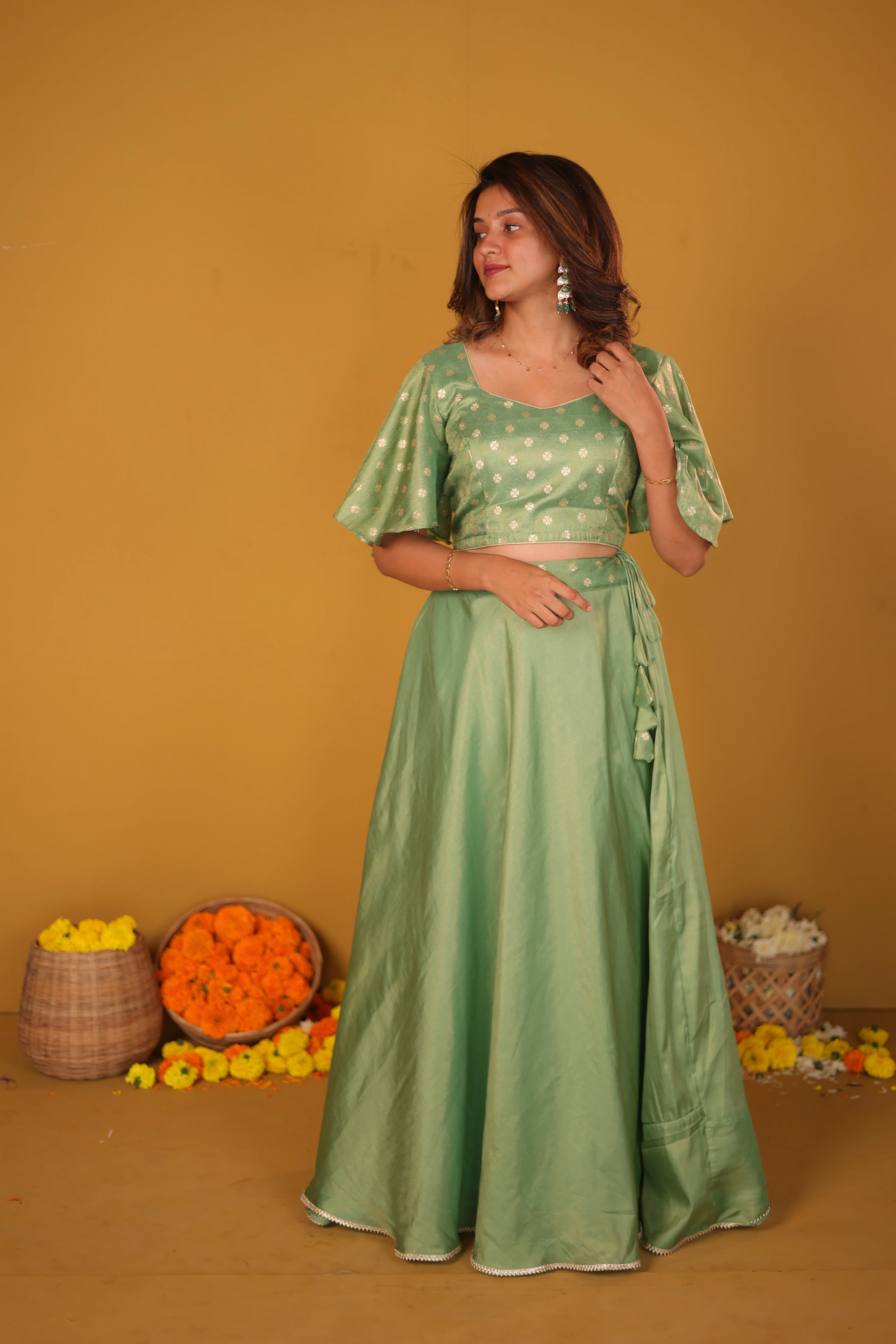 Farina Mint Green Crop top & Skirt - Image 9